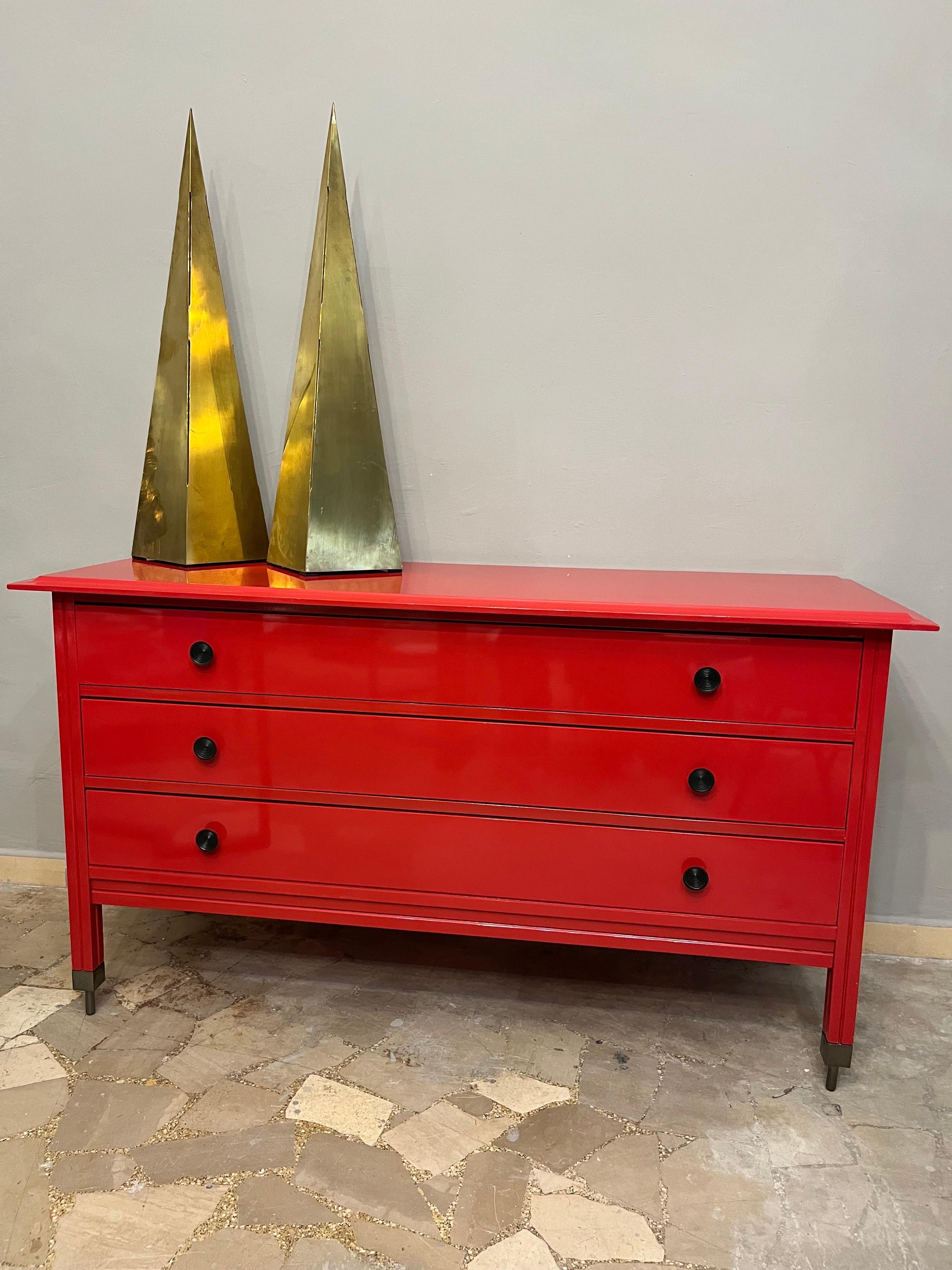 Cassettiera rossa in legno di Carlo De Carli per Sormani, anni '60 -Top Design- Bon état - En vente à Foggia, FG