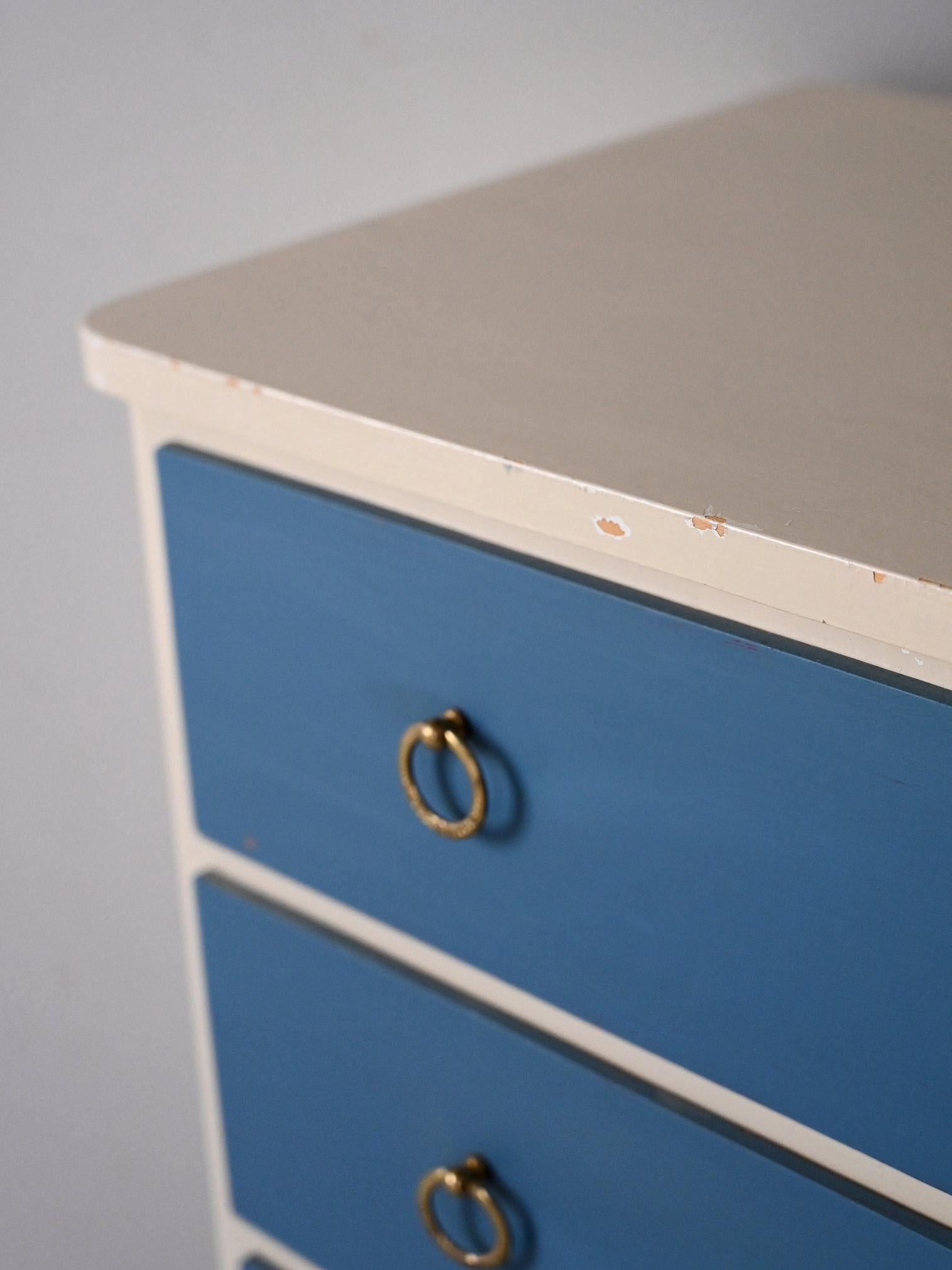 Scandinavian blue and white chest of drawers For Sale 2