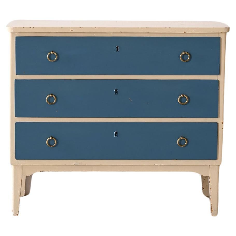 Scandinavian blue and white chest of drawers For Sale