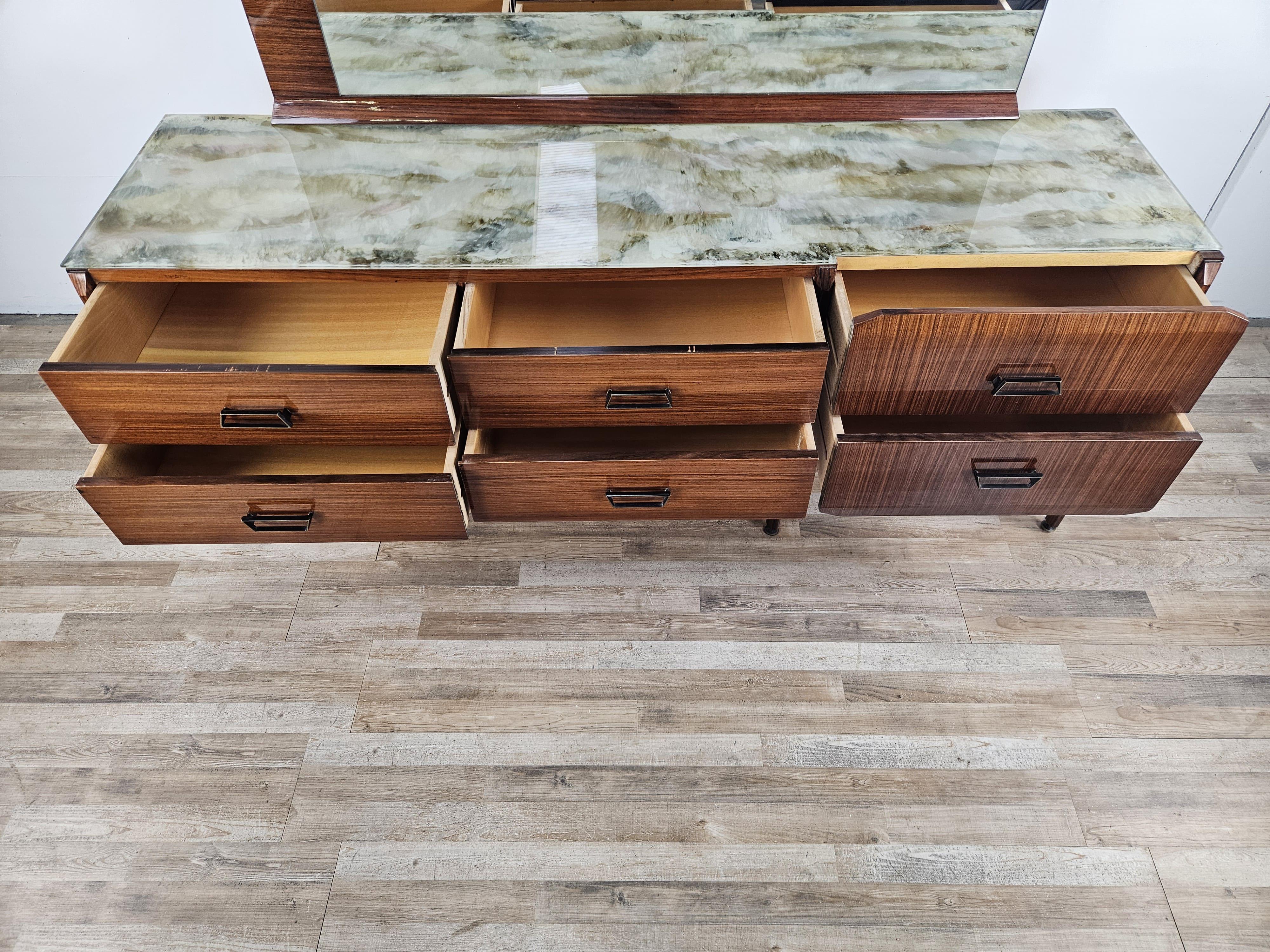 Vintage 1960s teak wood chest of drawers with large mirror For Sale 4