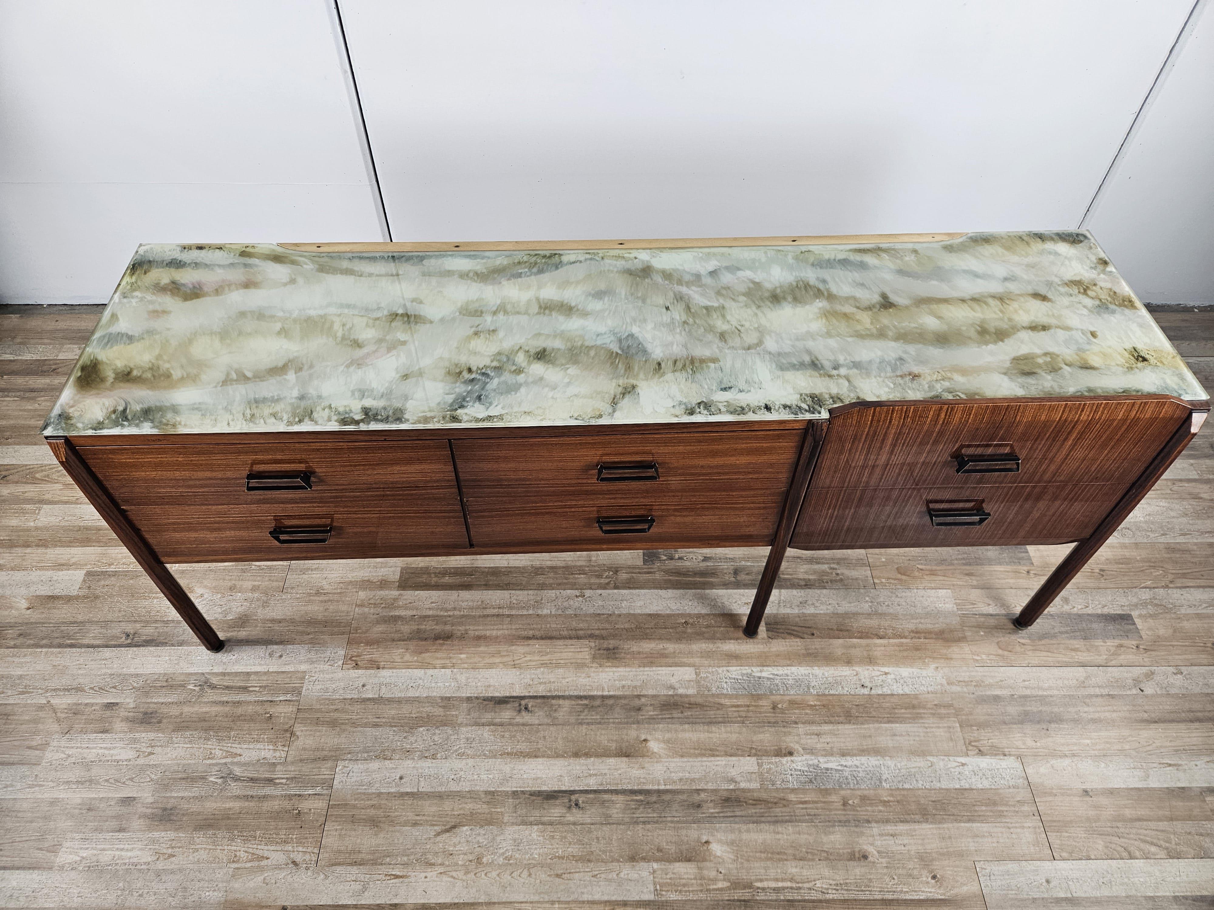 Vintage 1960s teak wood chest of drawers with large mirror For Sale 11