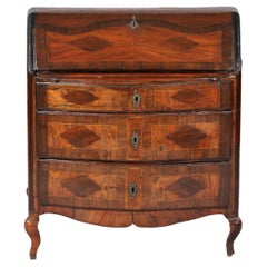 Walnut and burl walnut panelled flap chest of drawers, Piedmont, 18th century