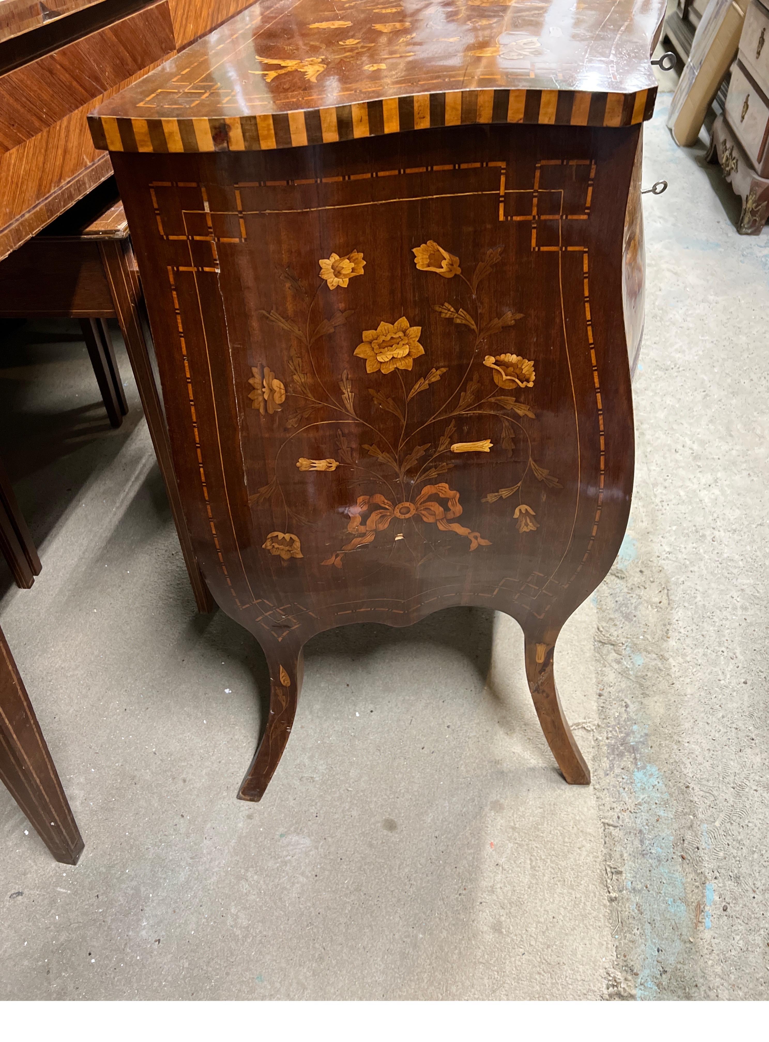 Mahogany Inlaid Bombed Dresser in mahogany and fruit woods Louis XV style 19th cent For Sale 3