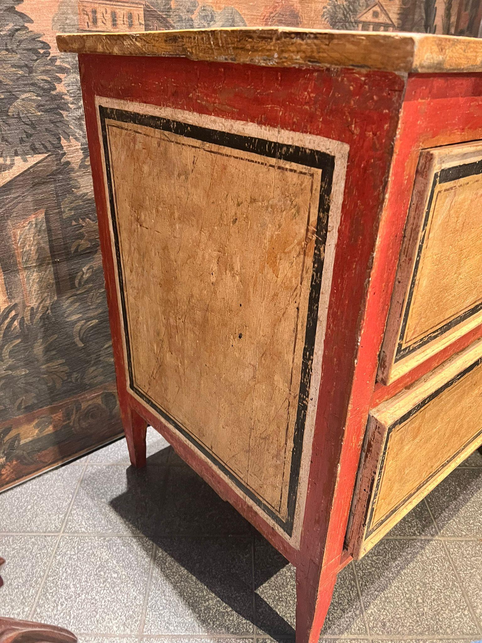 18th Century and Earlier Painted chest of drawers in fir wood 18th century For Sale