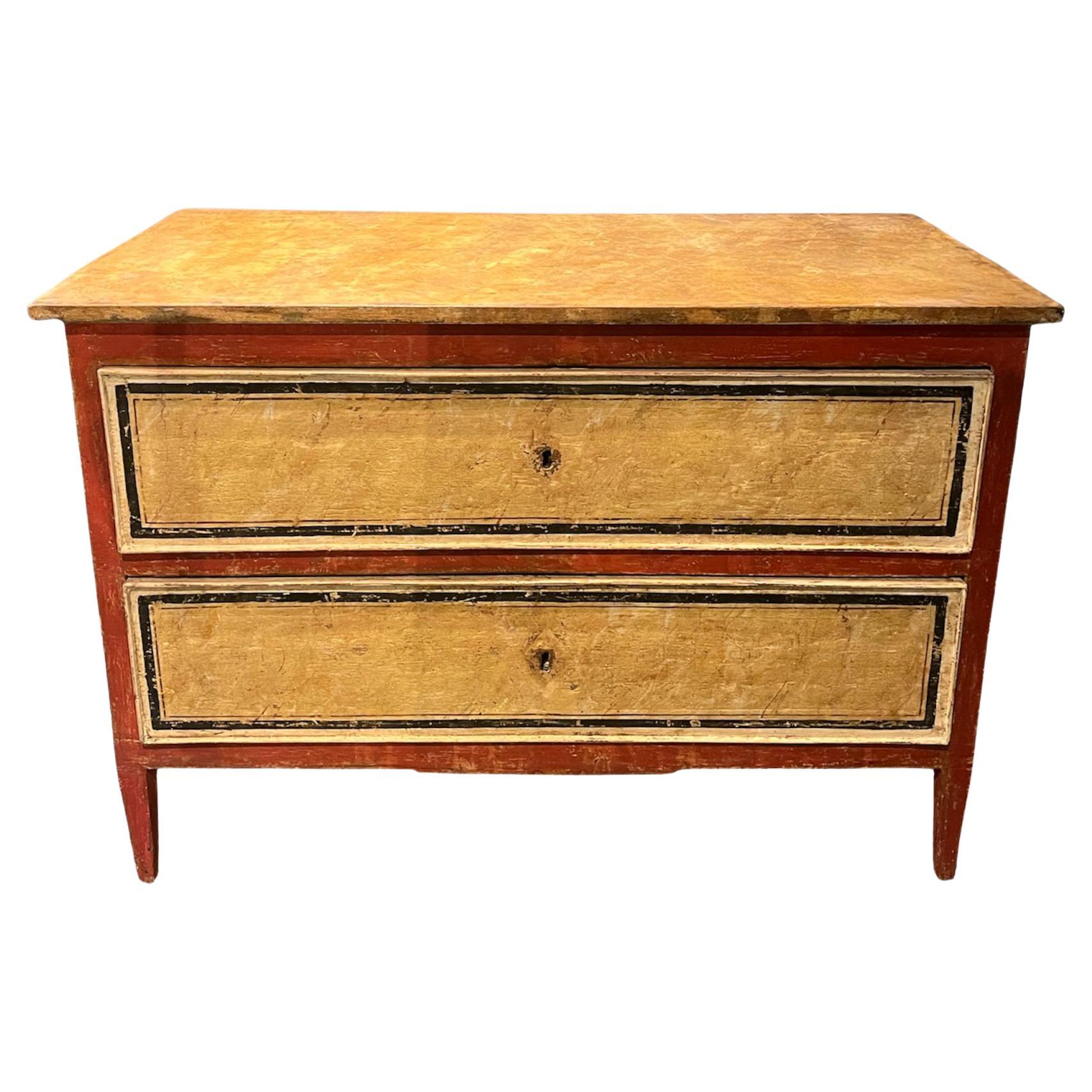 Painted chest of drawers in fir wood 18th century For Sale
