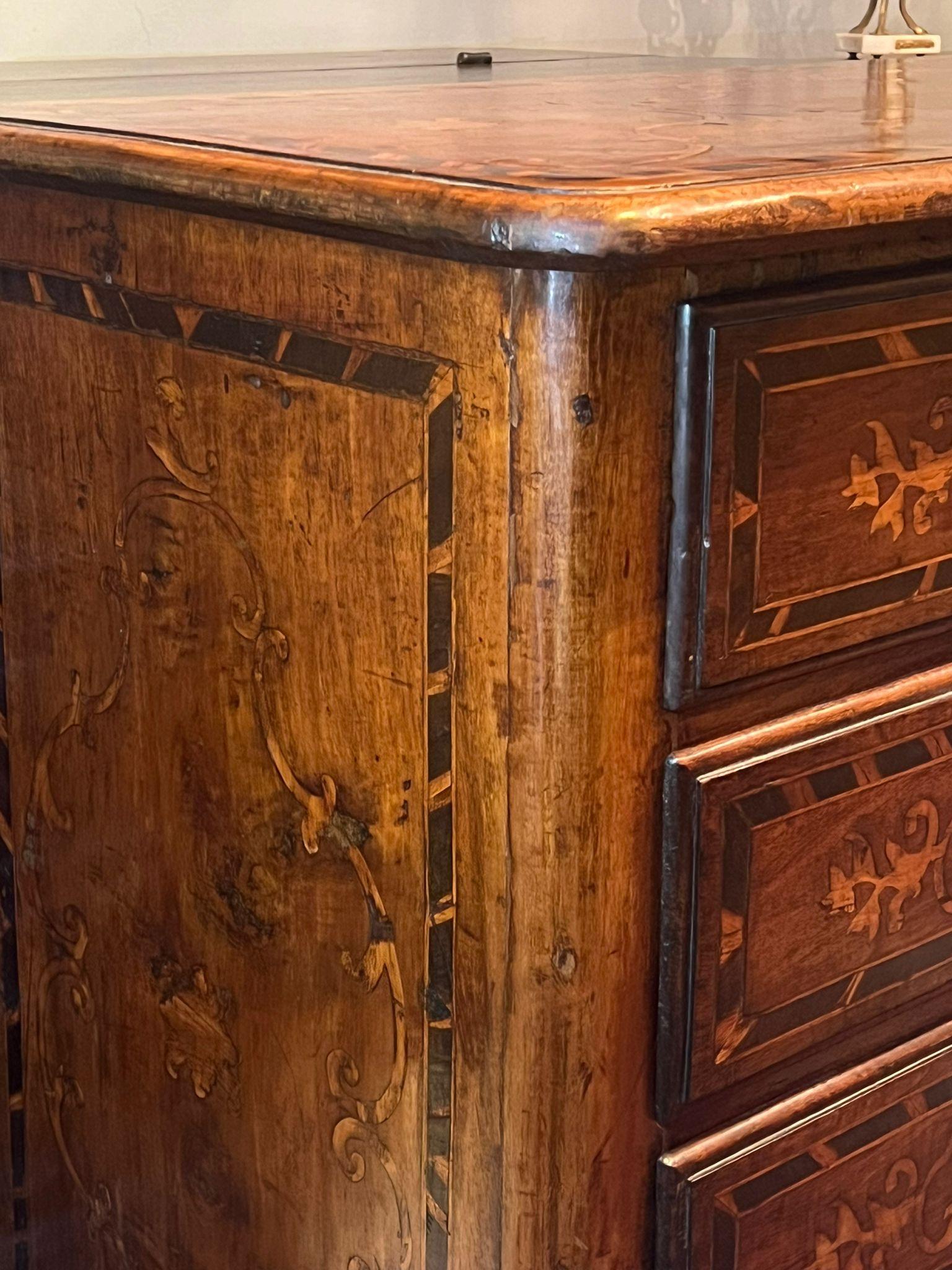  Inlaid solid walnut chest of drawers For Sale 4