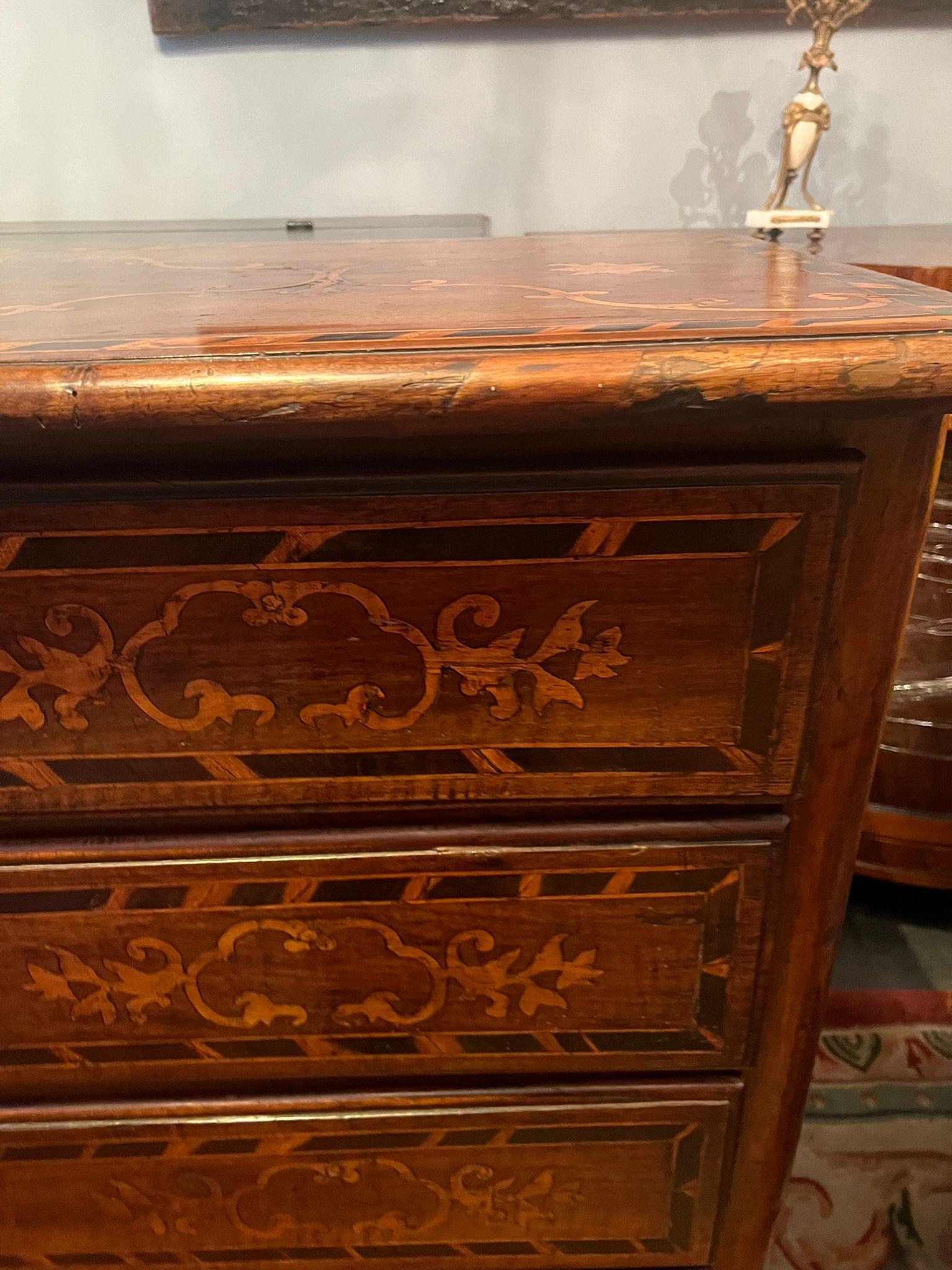  Inlaid solid walnut chest of drawers For Sale 3
