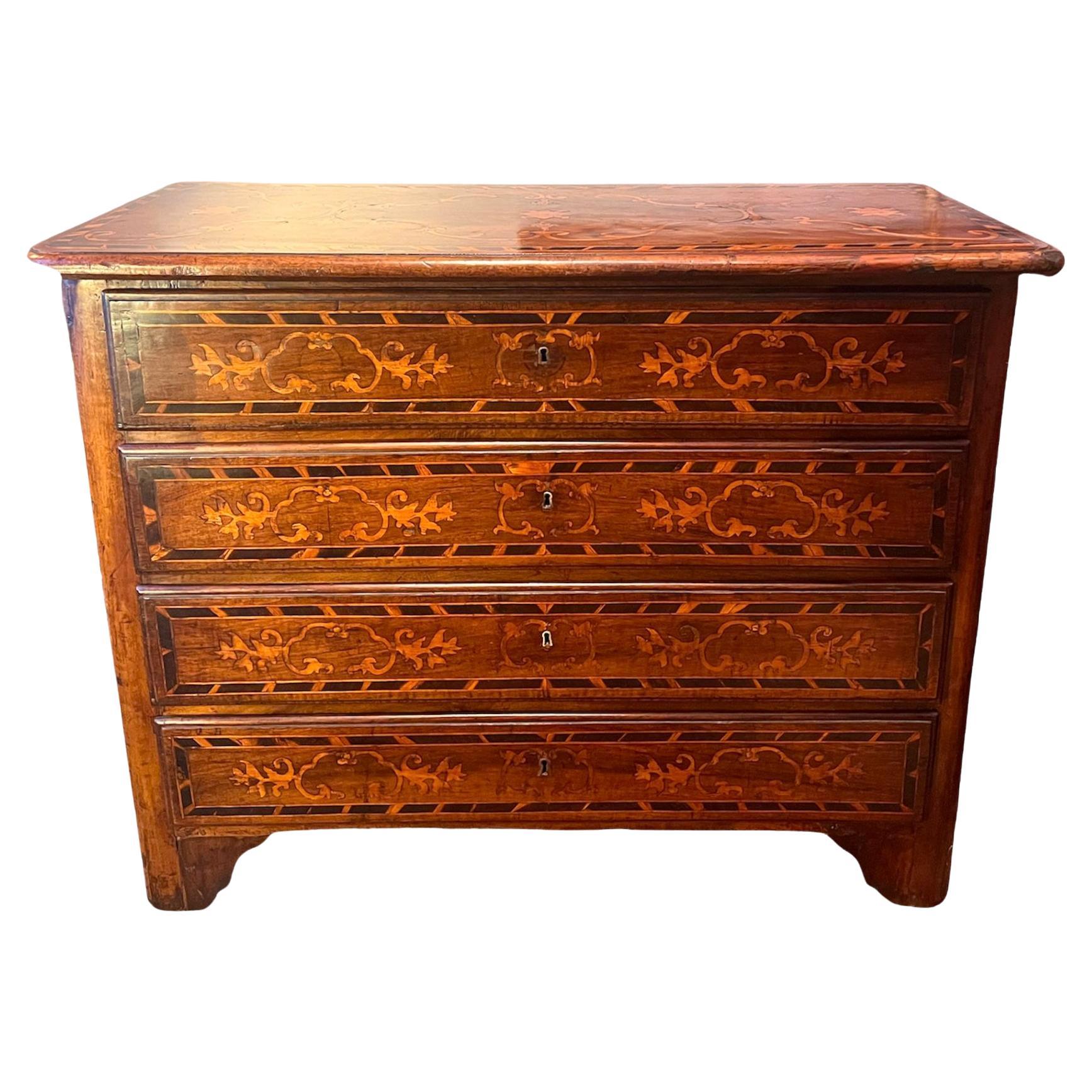  Inlaid solid walnut chest of drawers For Sale