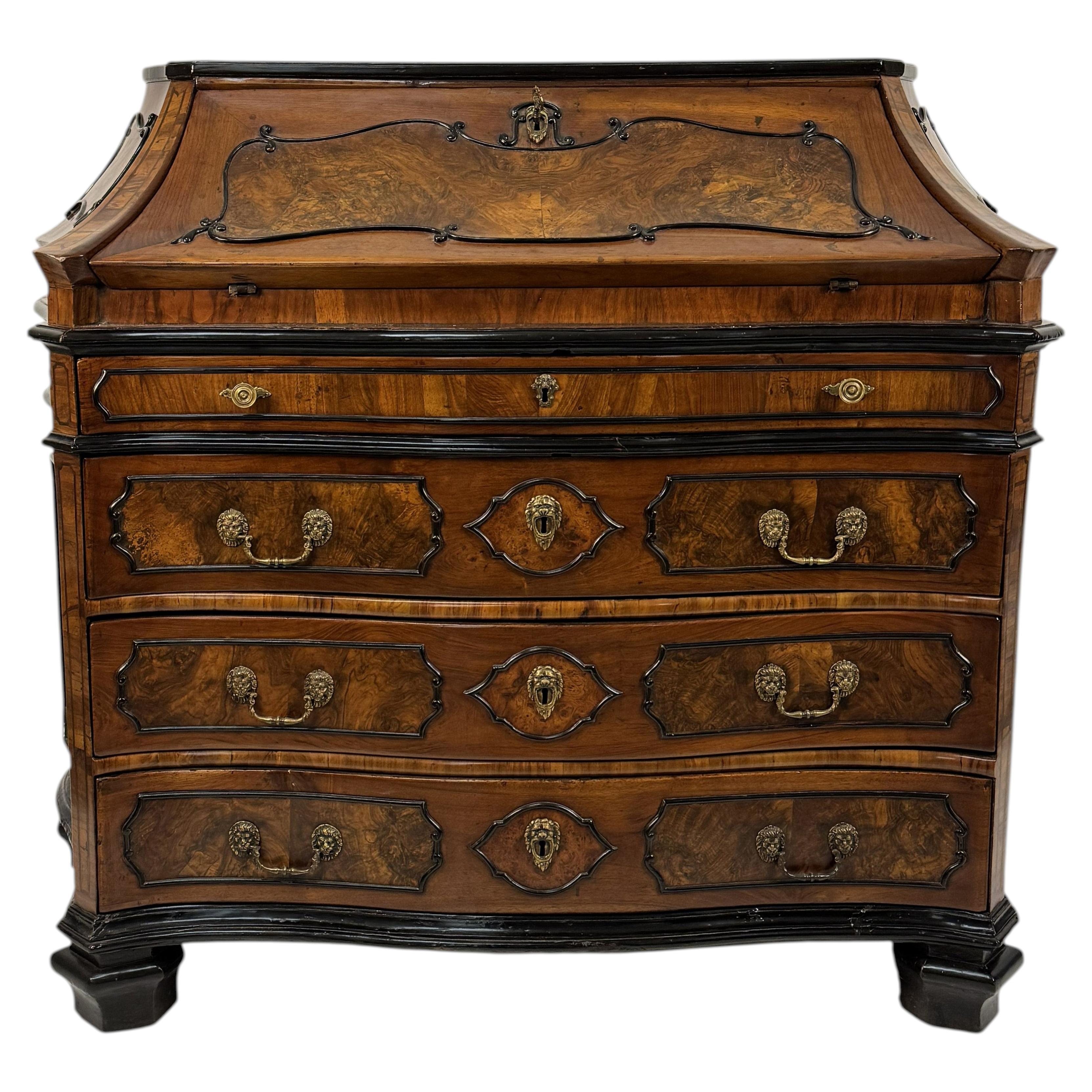 Walnut and burl walnut panelled chest of drawers, Lombardy, mid-18th century
