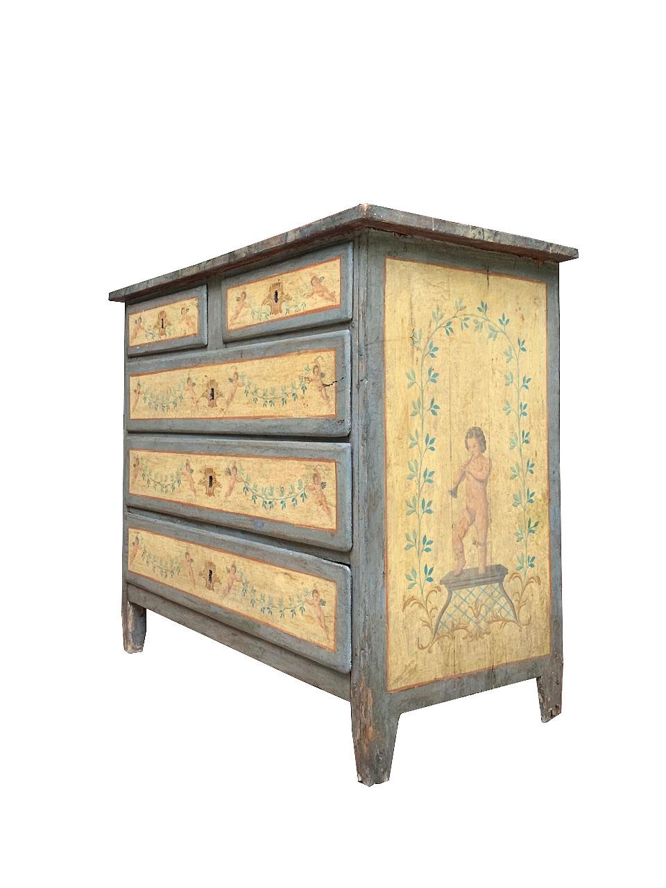Baroque Cassettone - Rare commode peinte italienne du 18ème siècle en vente