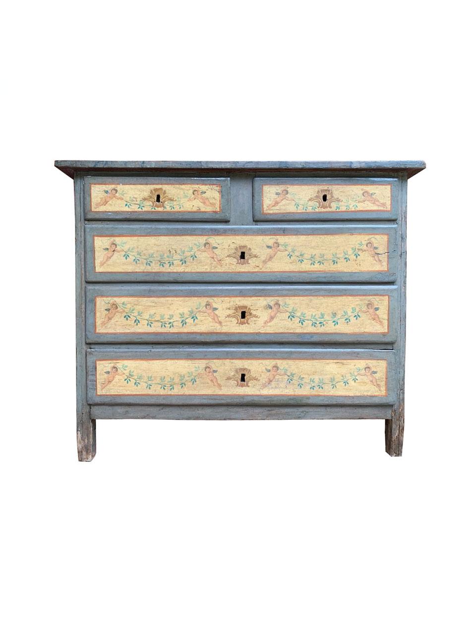 Peint à la main Cassettone - Rare commode peinte italienne du 18ème siècle en vente