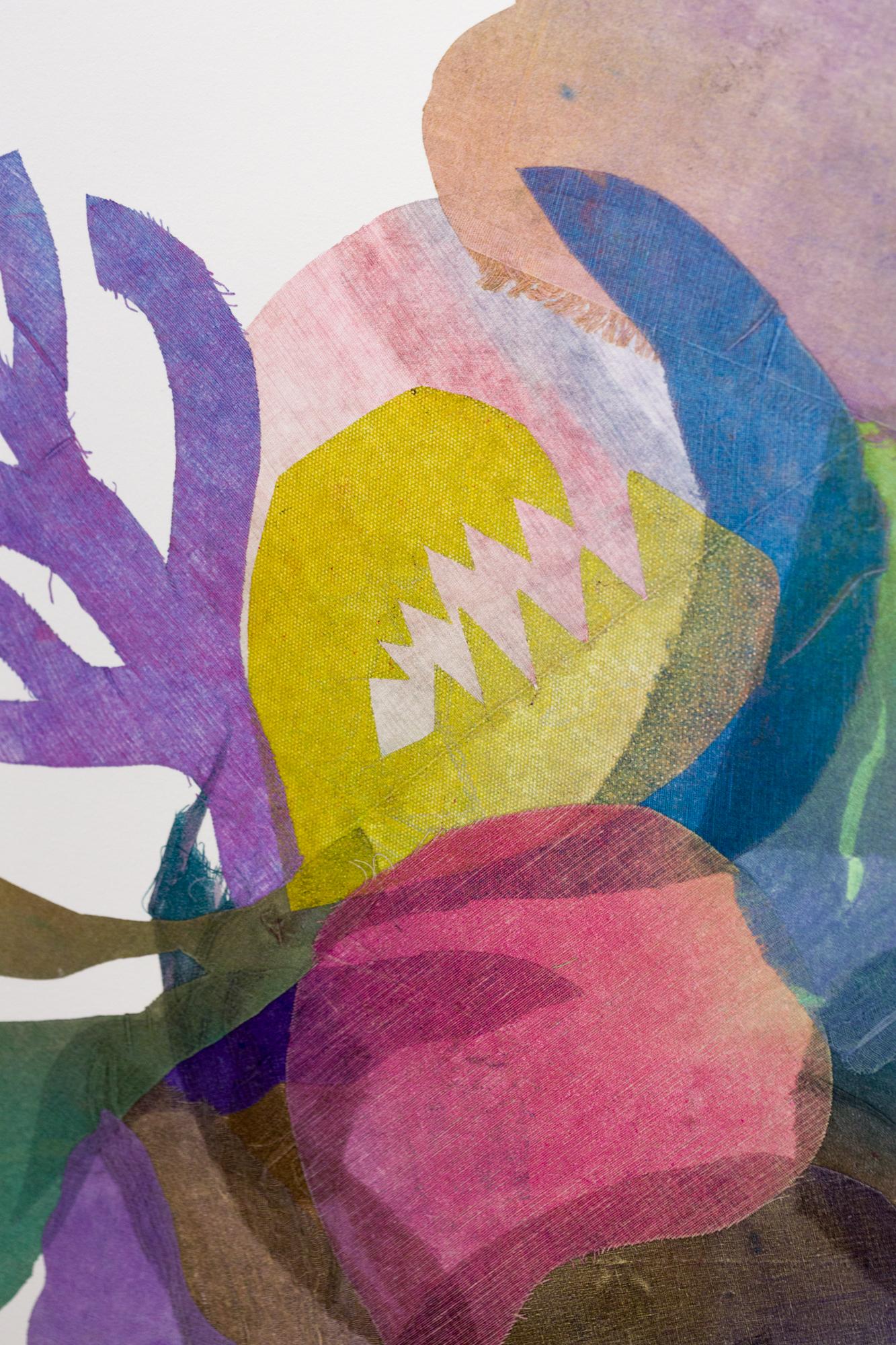 „said the zinnia“, Abstrakt, Collaged Monoprints, Aquarell, Botanicals – Art von Cassie Normandy White