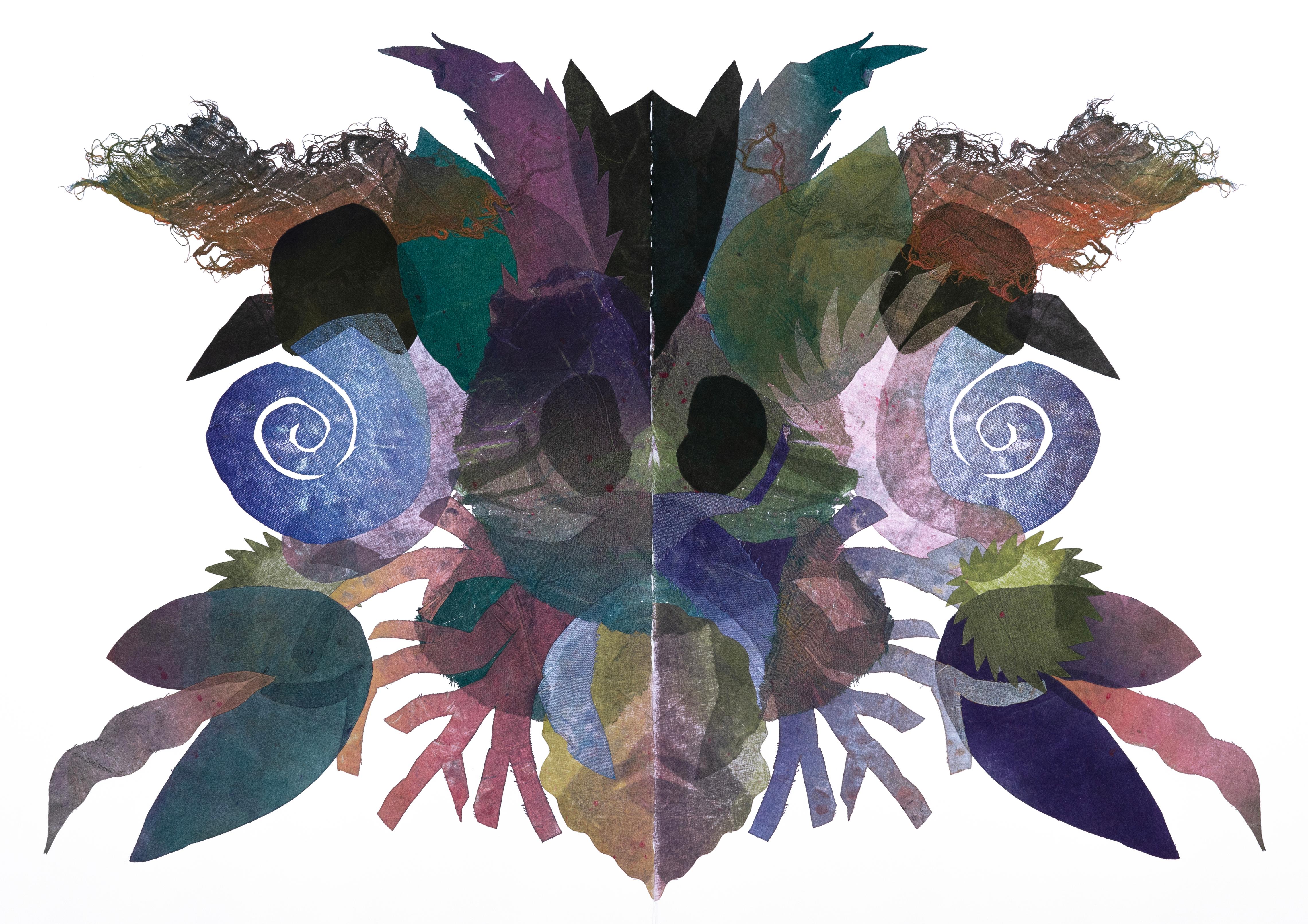 "¿quién está ahí?", Abstracto, Monocopias collage, Acuarela, botanitcales