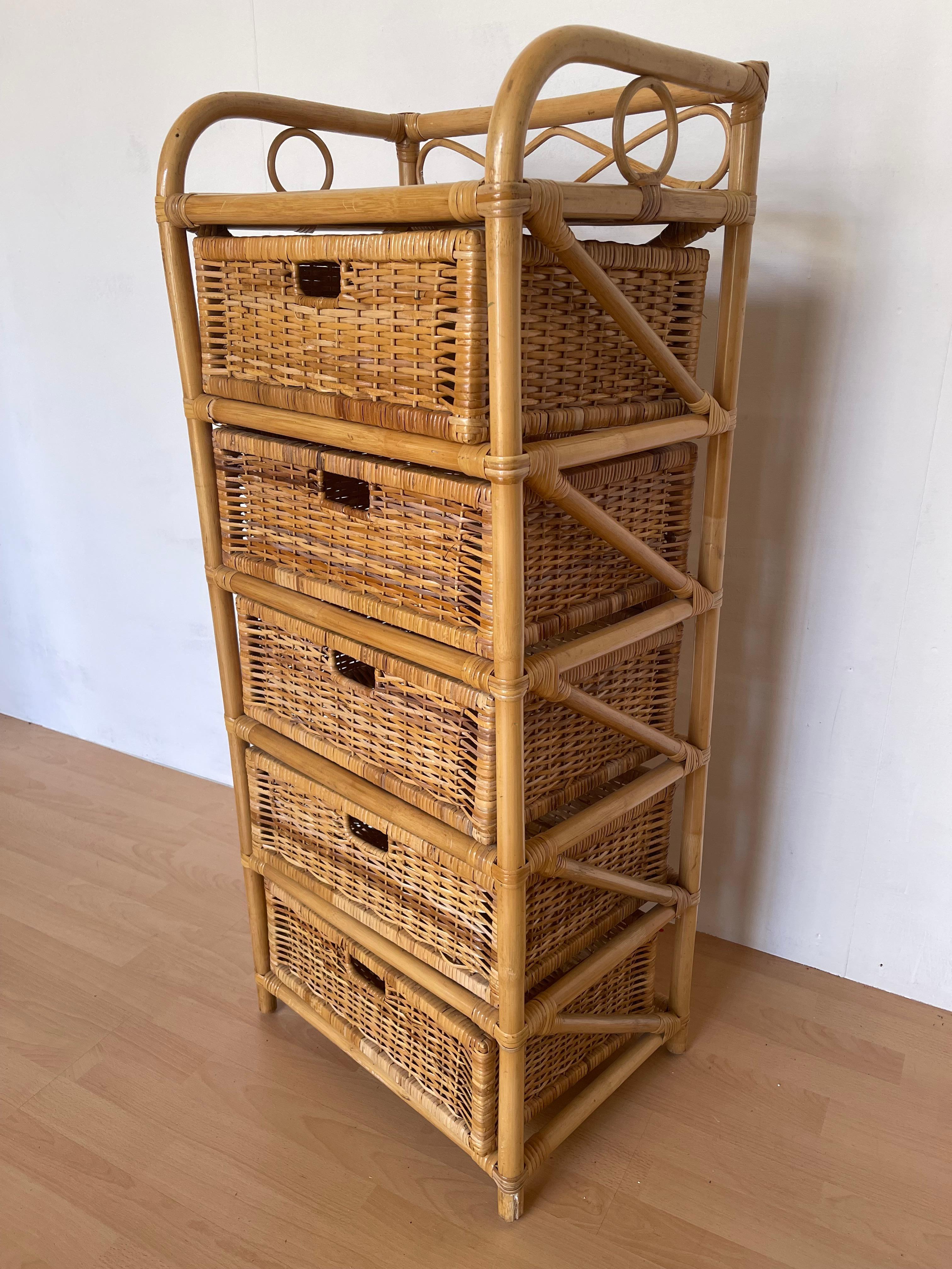 Arcón de bambú 4 cajas de mimbre natural  vintage años 90 en venta 3