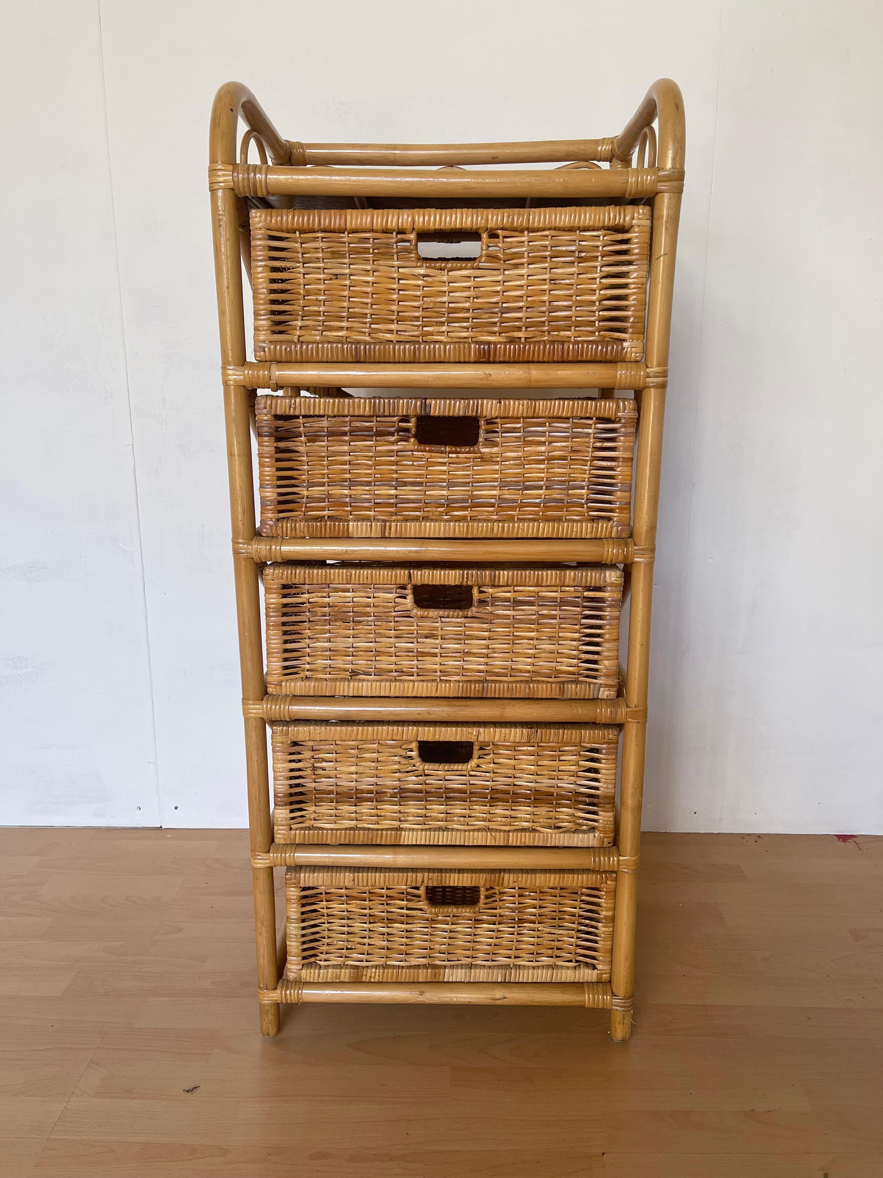Arcón de bambú 4 cajas de mimbre natural  90s vintage - Colección Privada Domenico Rugiano