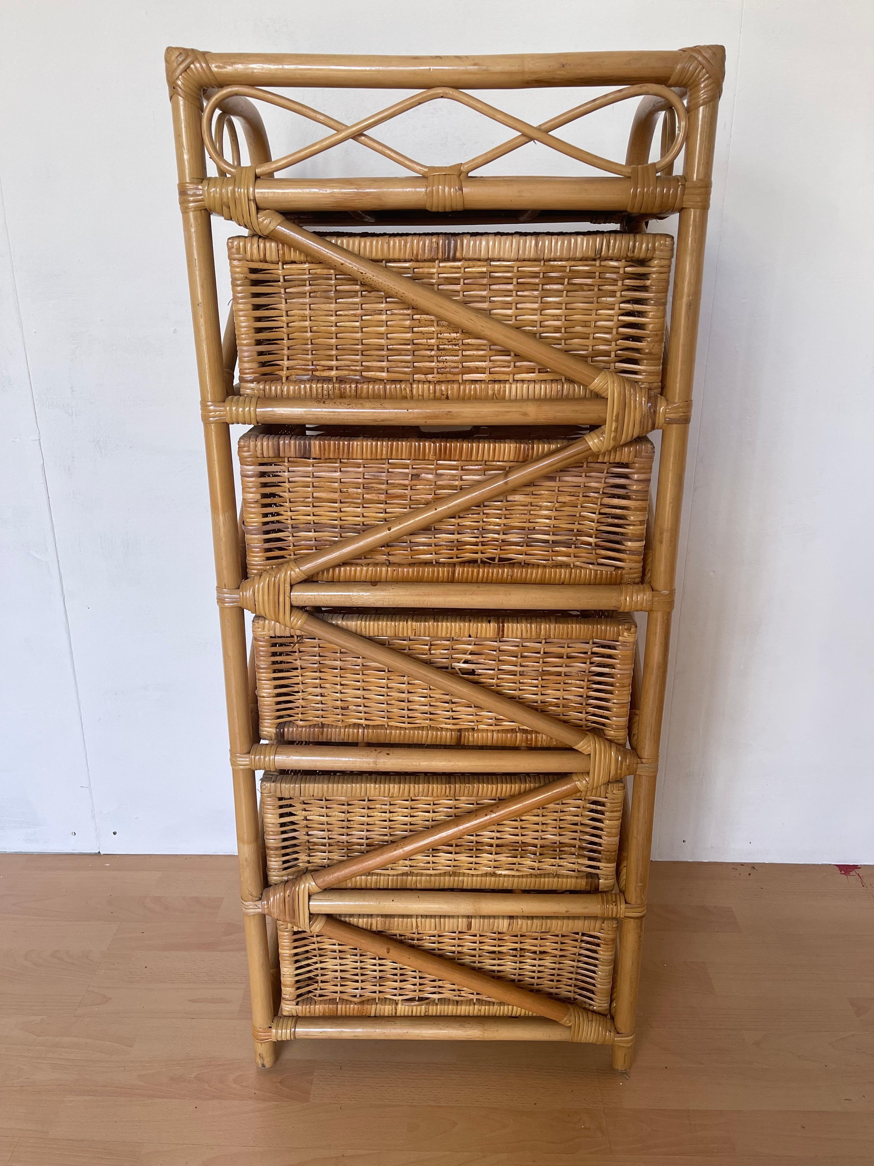 Arcón de bambú 4 cajas de mimbre natural  vintage años 90 en venta 2