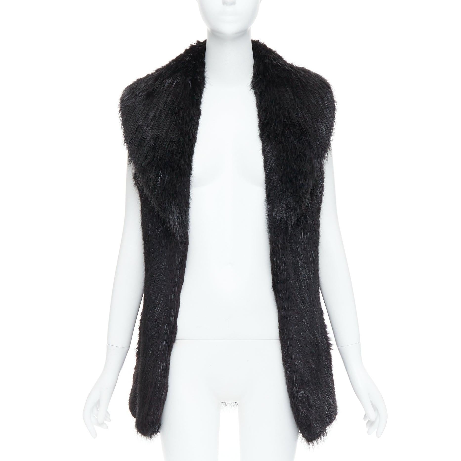 Nero CASSIN NEW YORK - Giacca gilet con collo a scialle in vera pelliccia nera Sz.P XS in vendita