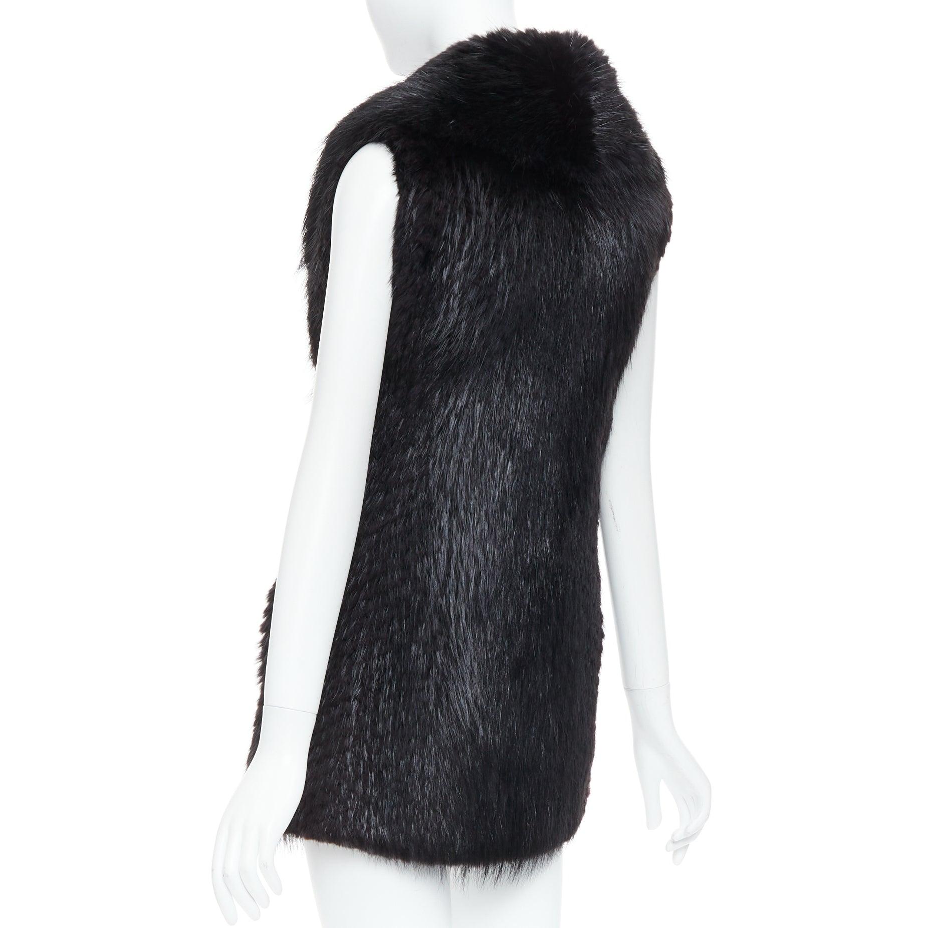 CASSIN NEW YORK - Giacca gilet con collo a scialle in vera pelliccia nera Sz.P XS in vendita 2