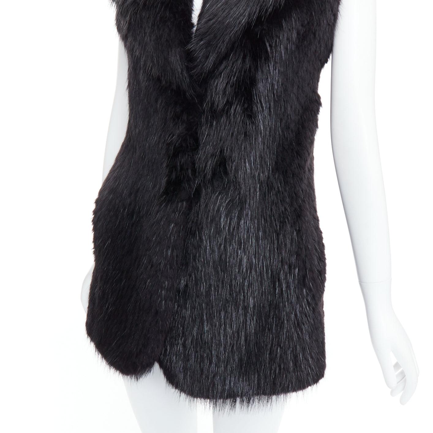 CASSIN NEW YORK - Giacca gilet con collo a scialle in vera pelliccia nera Sz.P XS in vendita 3