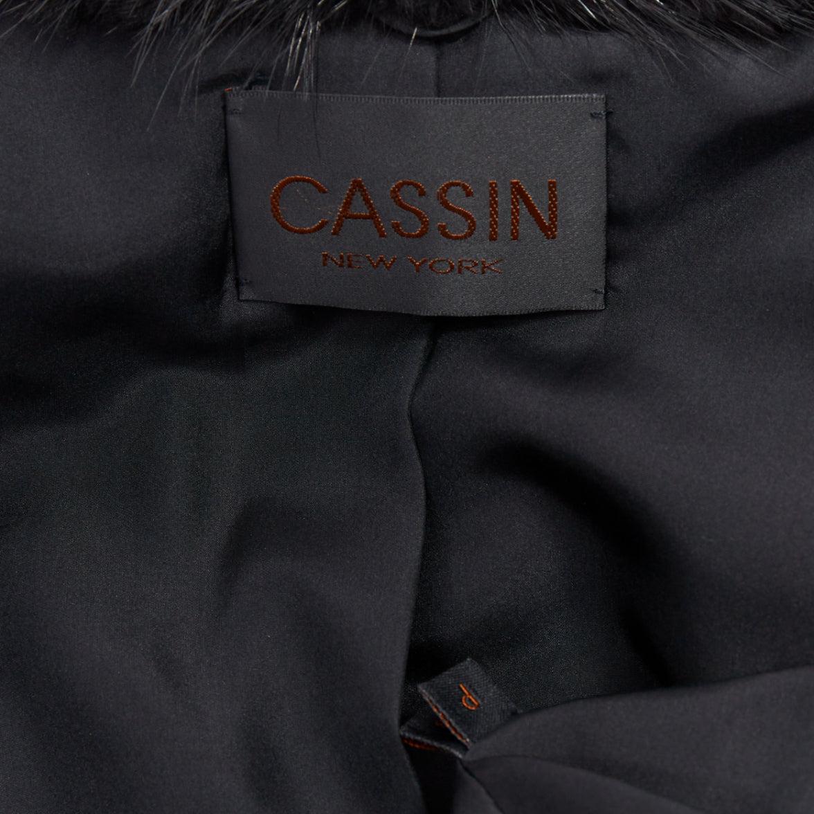CASSIN NEW YORK - Giacca gilet con collo a scialle in vera pelliccia nera Sz.P XS in vendita 4