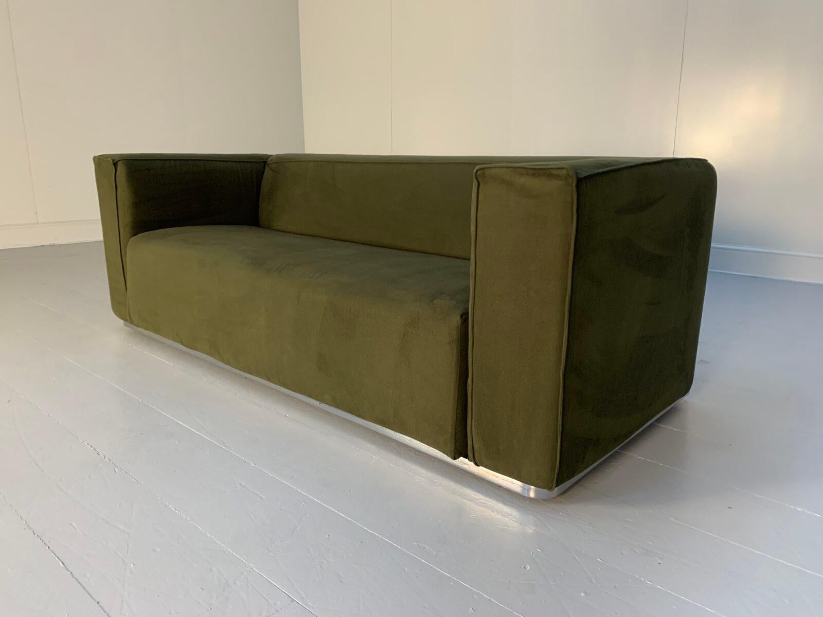 Fabric Cassina “180 Blox” 2.5 Seat Sofa – in Green Moleskin For Sale