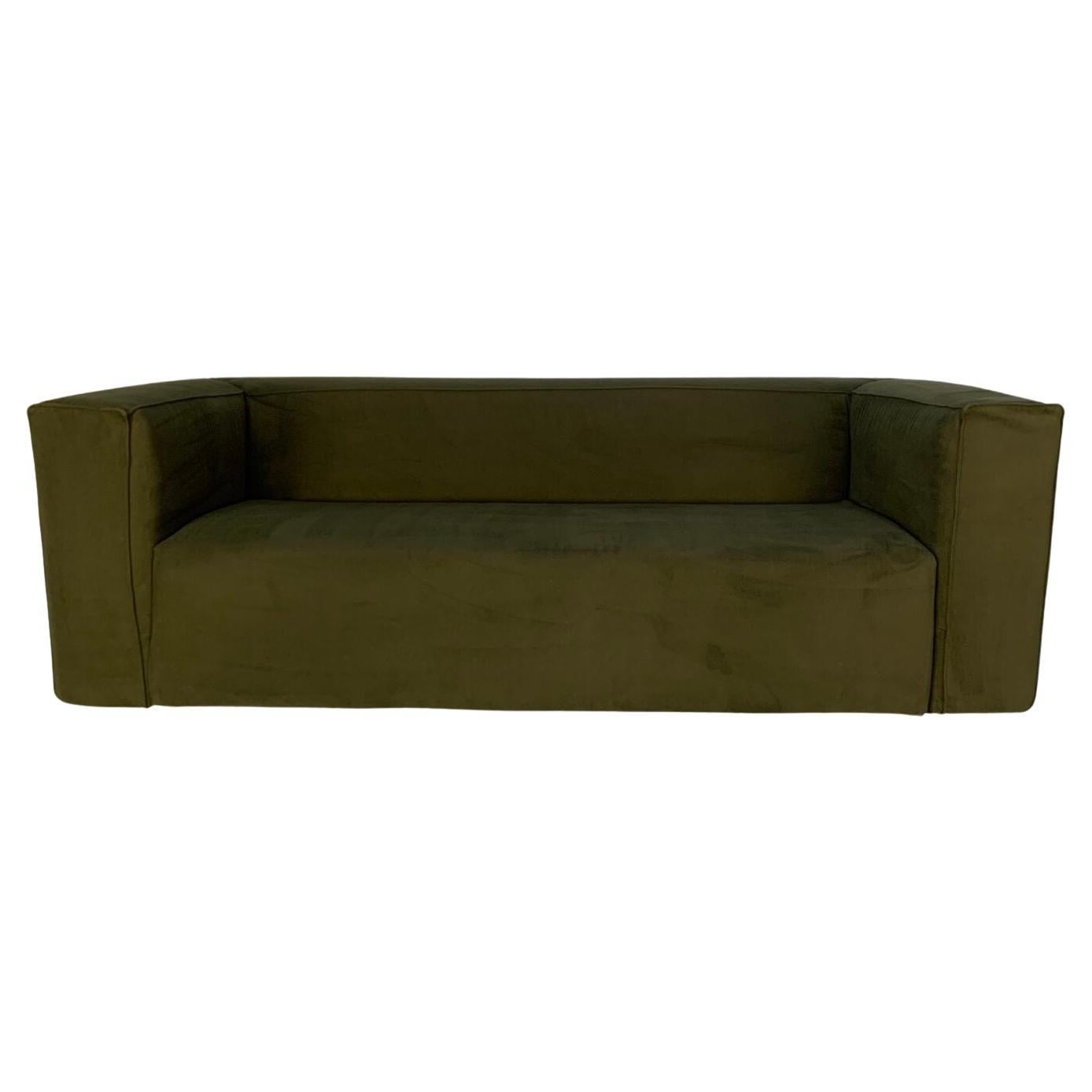 Cassina “180 Blox” 2.5 Seat Sofa – in Green Moleskin For Sale