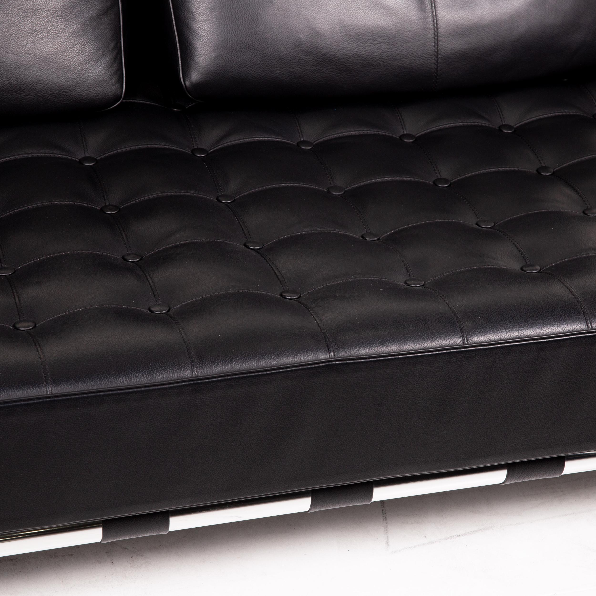 Cassina 241 Privè Divano Leather Sofa Black Three-Seater Couch