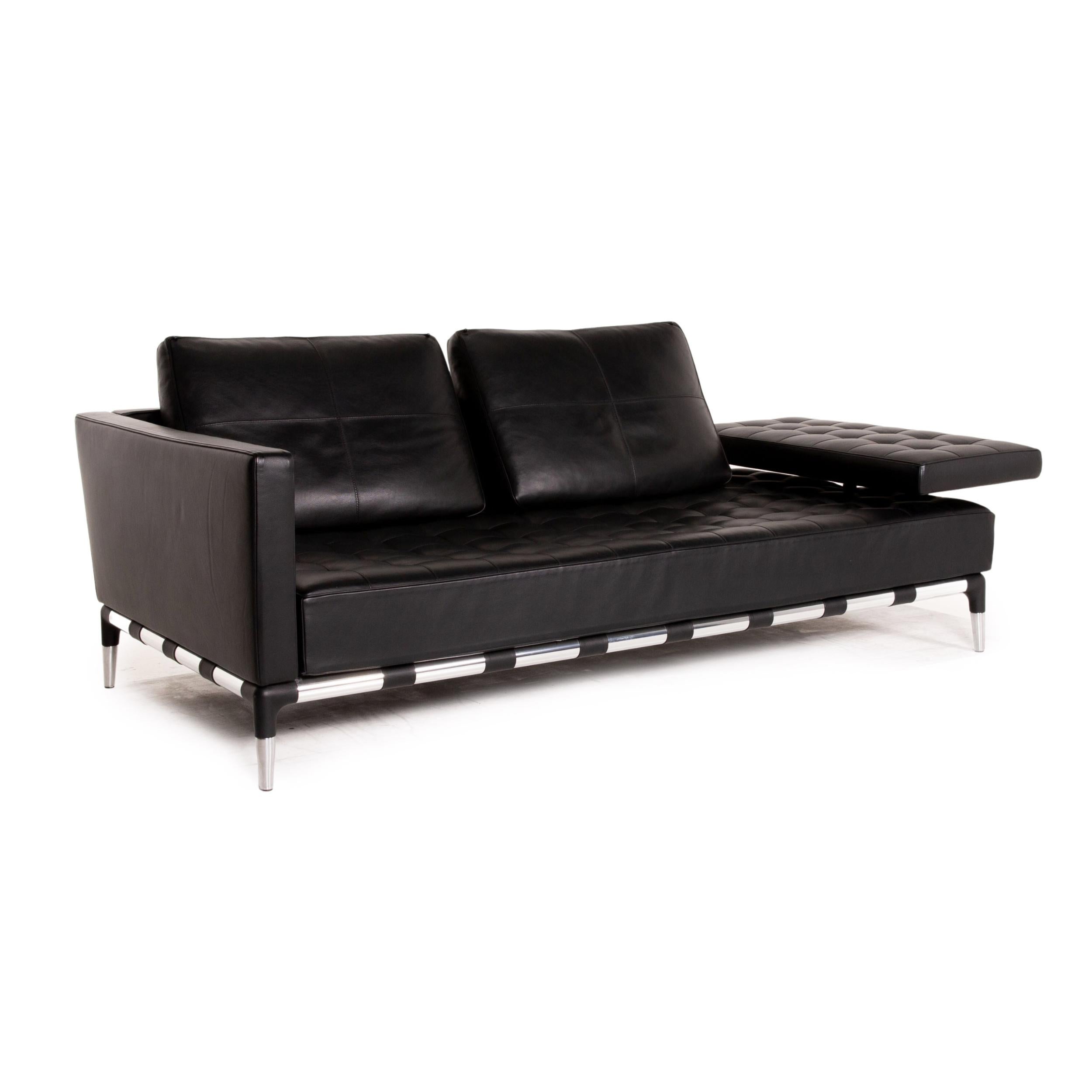 Modern Cassina 241 Privè Divano Leather Sofa Black Three-Seater Couch