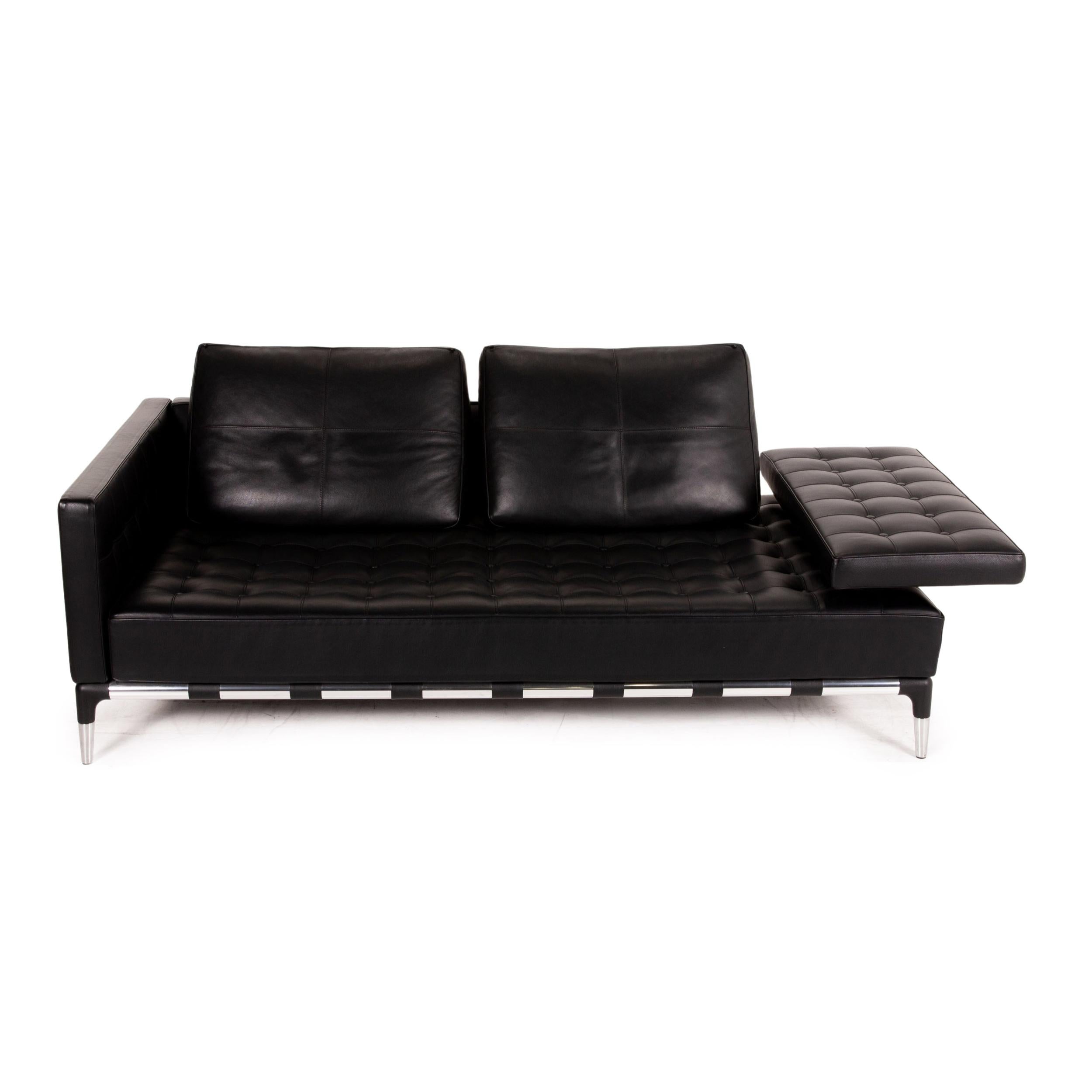 Italian Cassina 241 Privè Divano Leather Sofa Black Three-Seater Couch