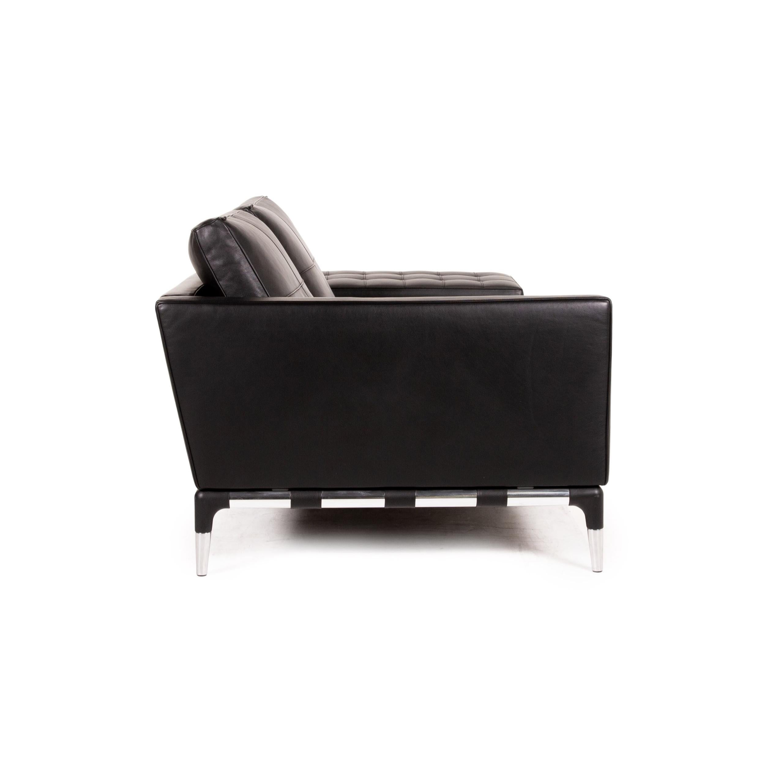 Italian Cassina 241 Privè Divano Leather Sofa Black Three-Seater Couch