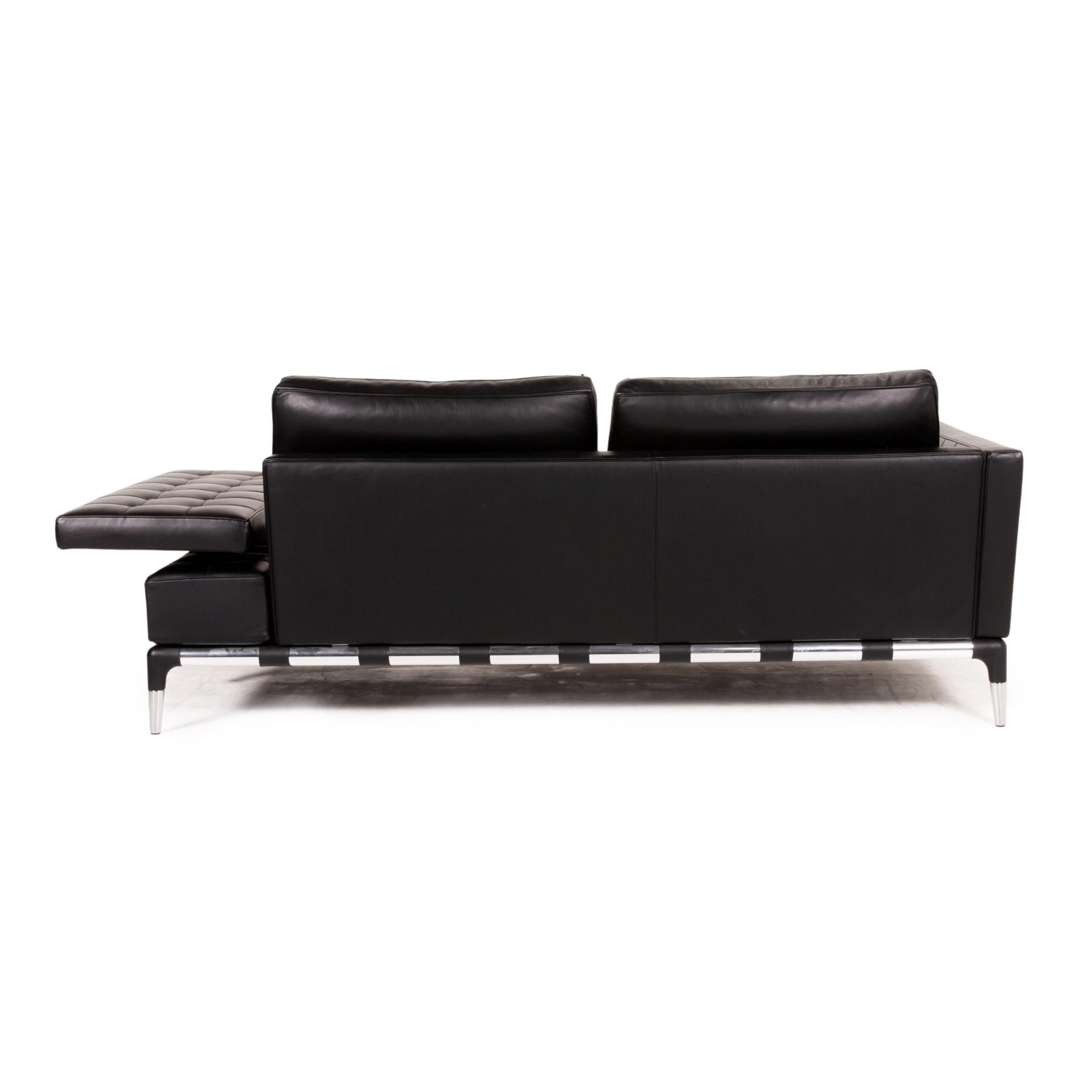 Contemporary Cassina 241 Privè Divano Leather Sofa Black Three-Seater Couch