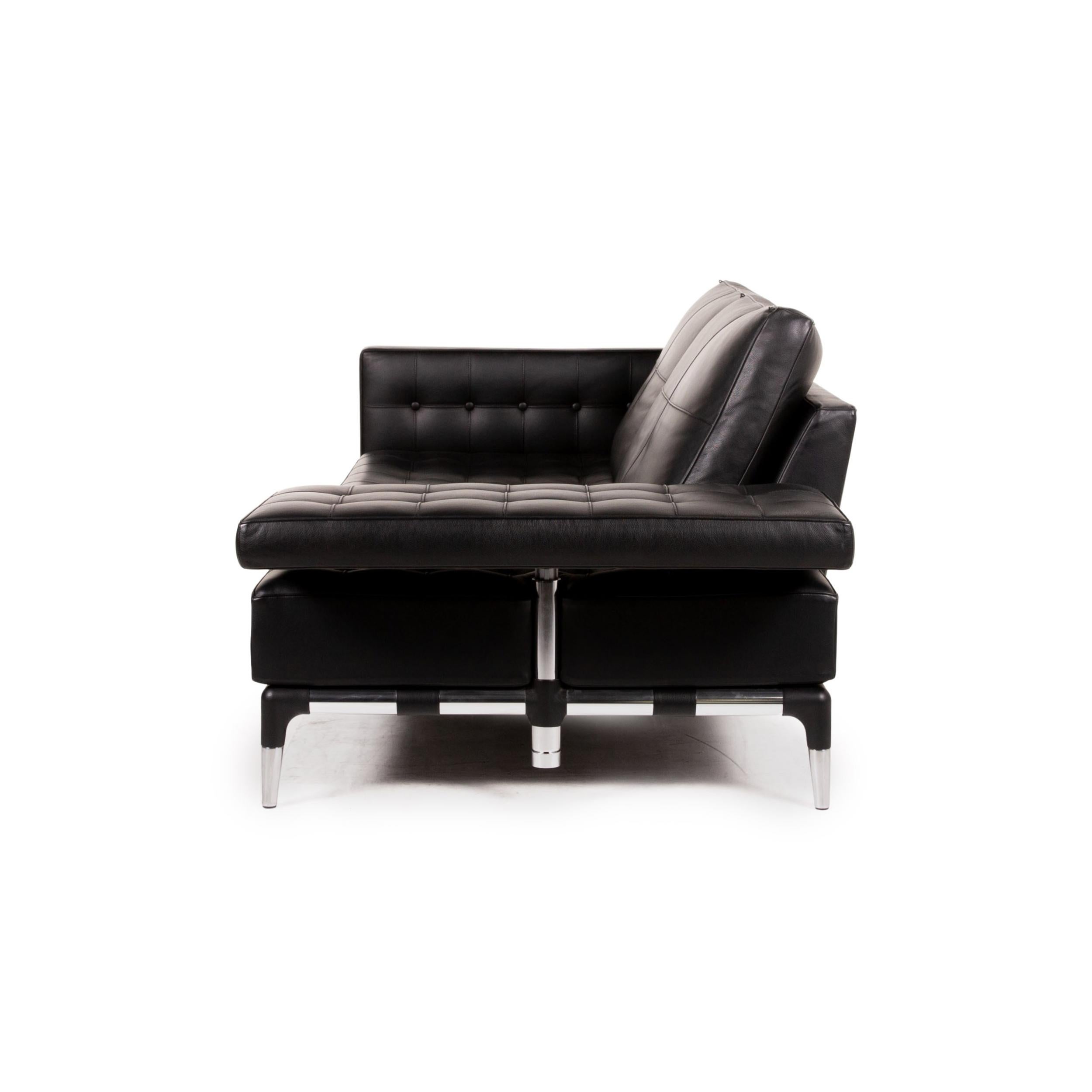 Contemporary Cassina 241 Privè Divano Leather Sofa Black Three-Seater Couch