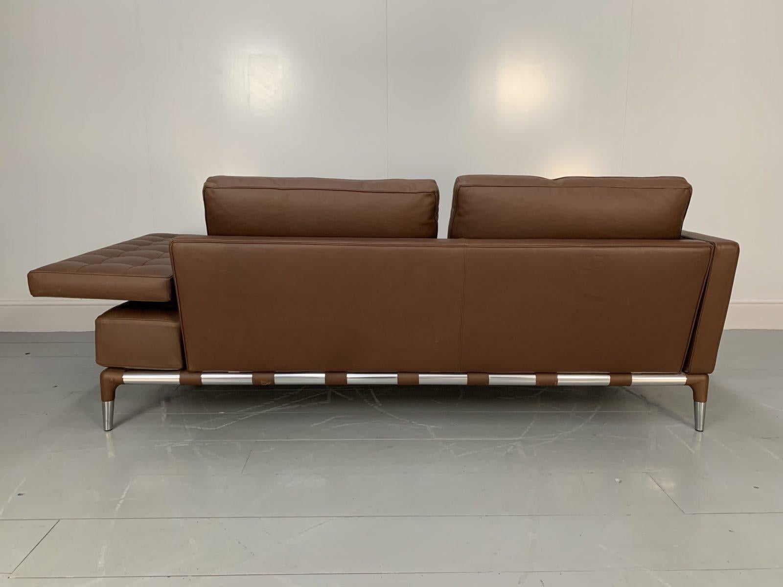 Contemporary Cassina “241 Prive Divano” Sofa – in Mid-Brown “Pelle” Leather