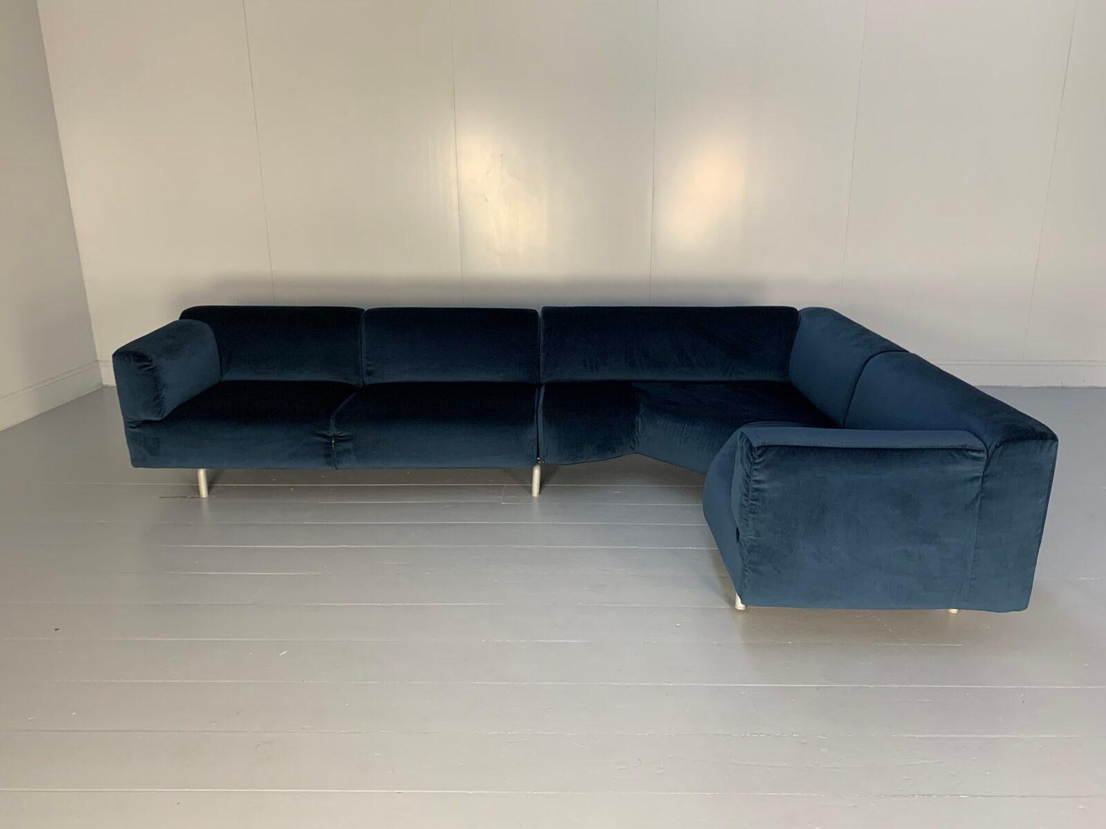 blue velvet l shape sofa