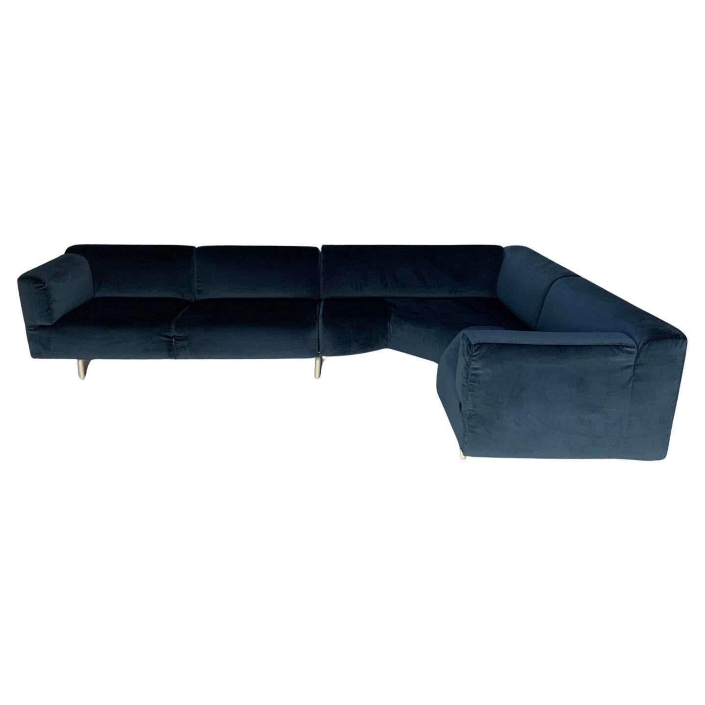 Cassina "250 Met" L-Shape Sectional Sofa - In Navy Blue Velvet 