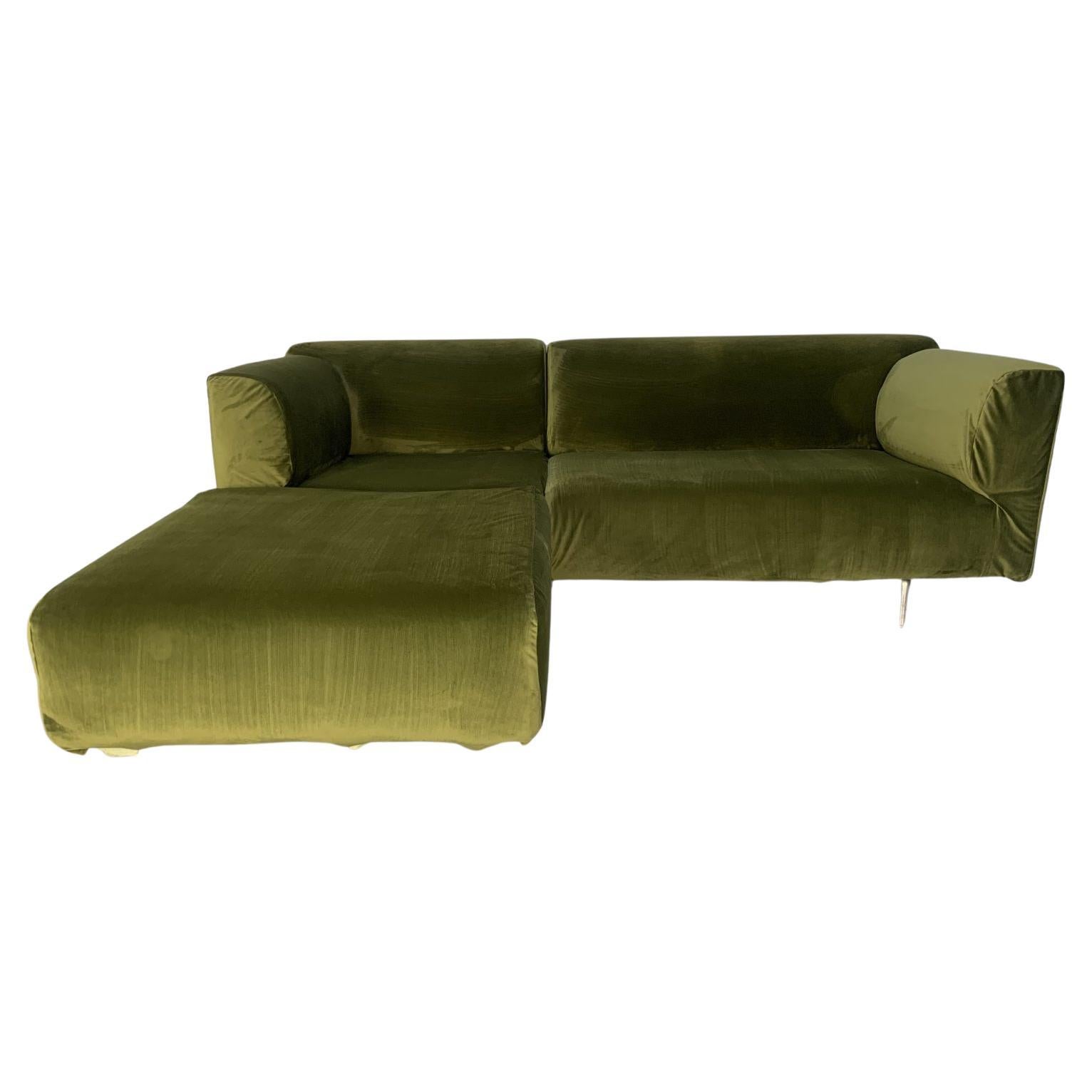 Cassina “250 Met” L-Shape Sofa in Green Velvet For Sale