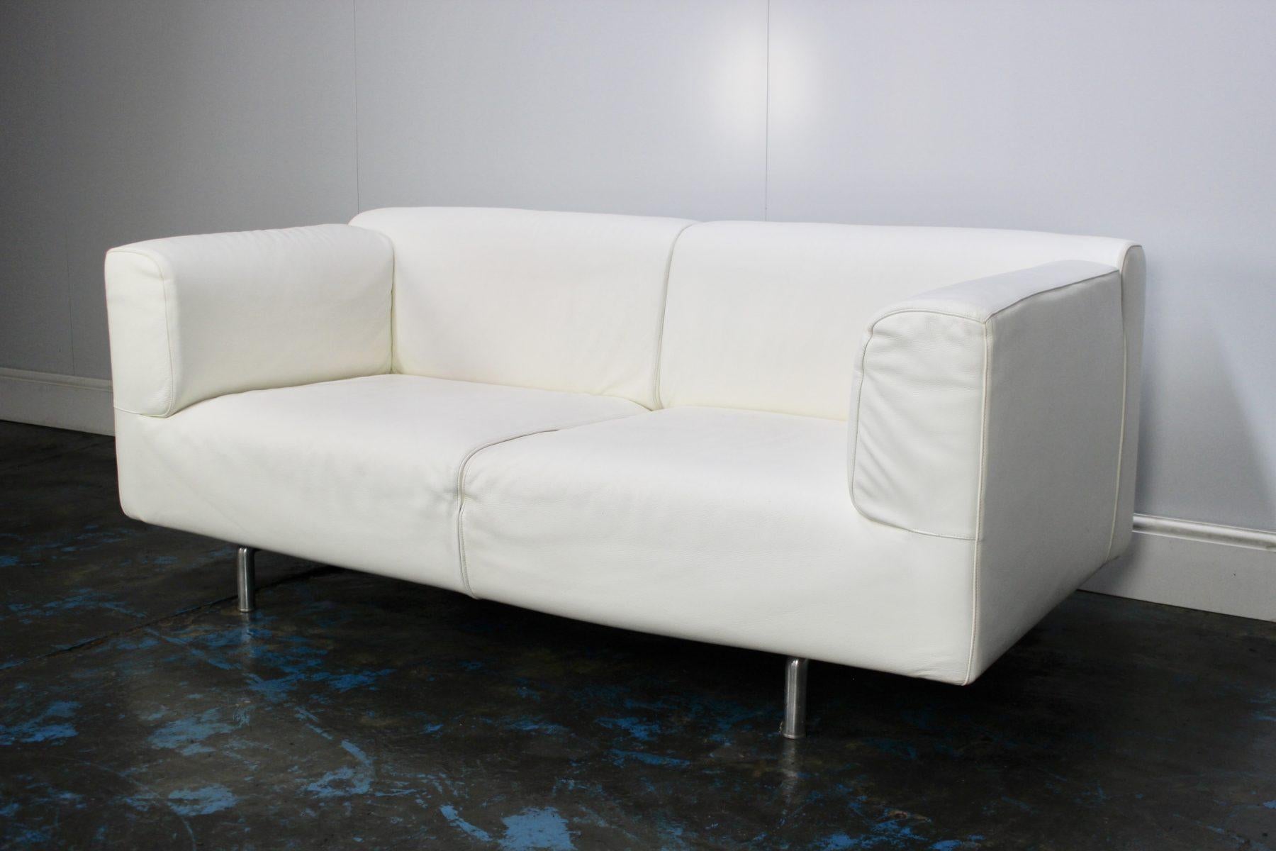 Contemporary Cassina “250 Met” Large 2-Seat Sofa in Chalk White Leather For Sale
