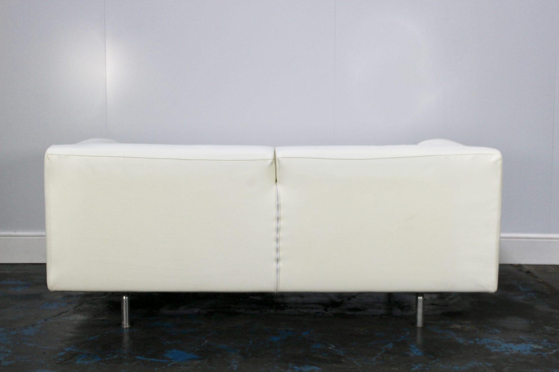 Cassina “250 Met” Large 2-Seat Sofa in Chalk White Leather For Sale 2