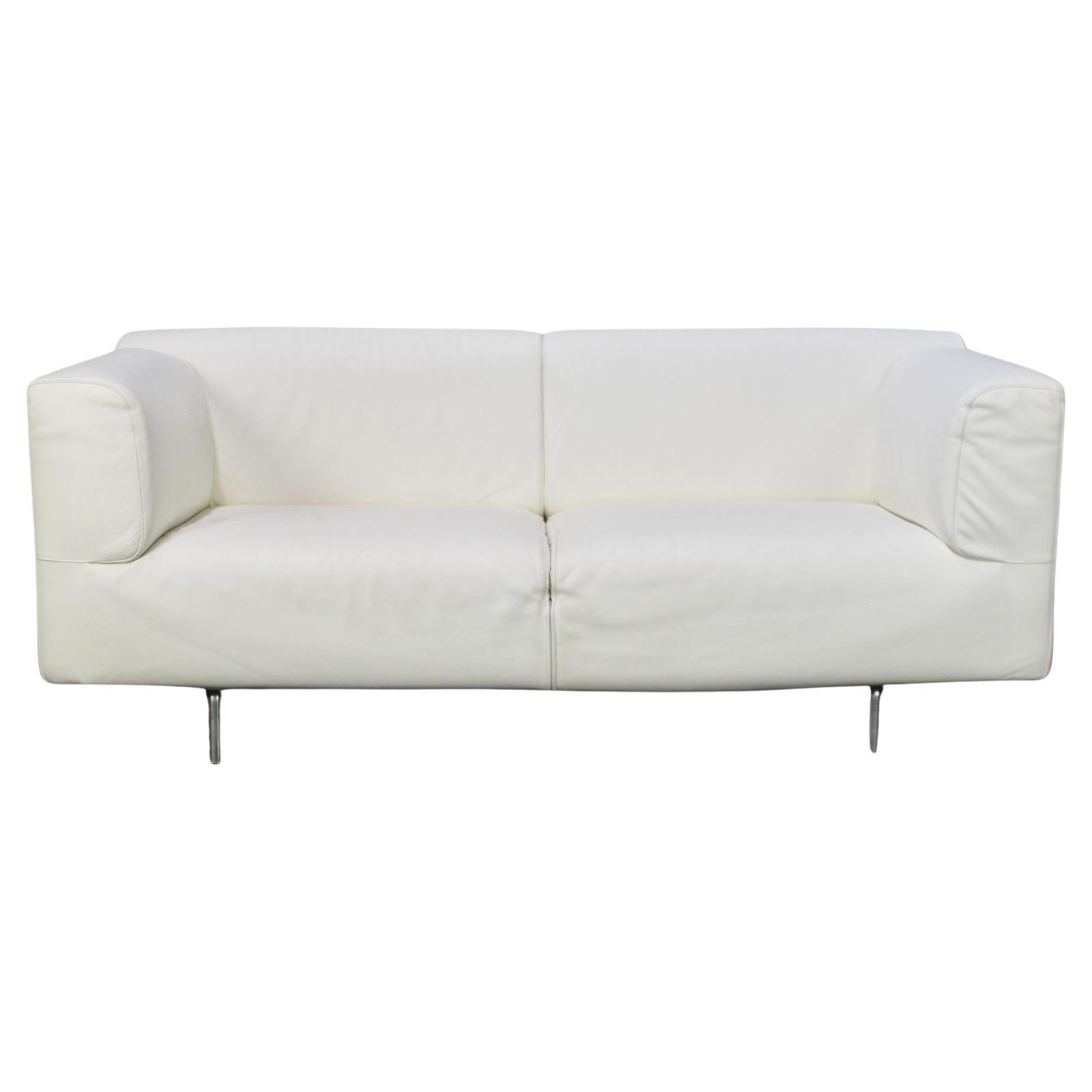 Cassina “250 Met” Large 2-Seat Sofa in Chalk White Leather For Sale