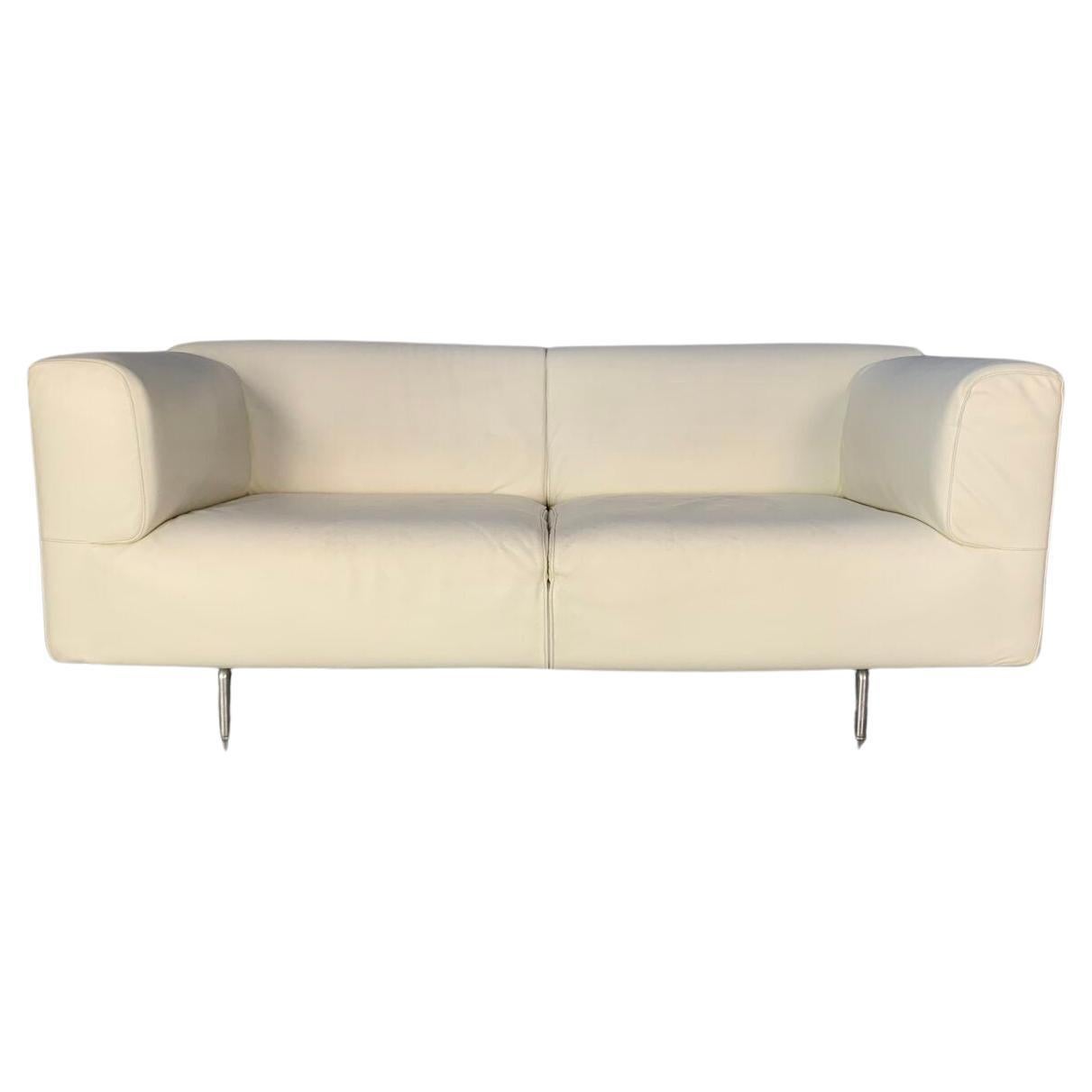 Cassina "250 Met" Large 2-Seat Sofa - In White Leather For Sale