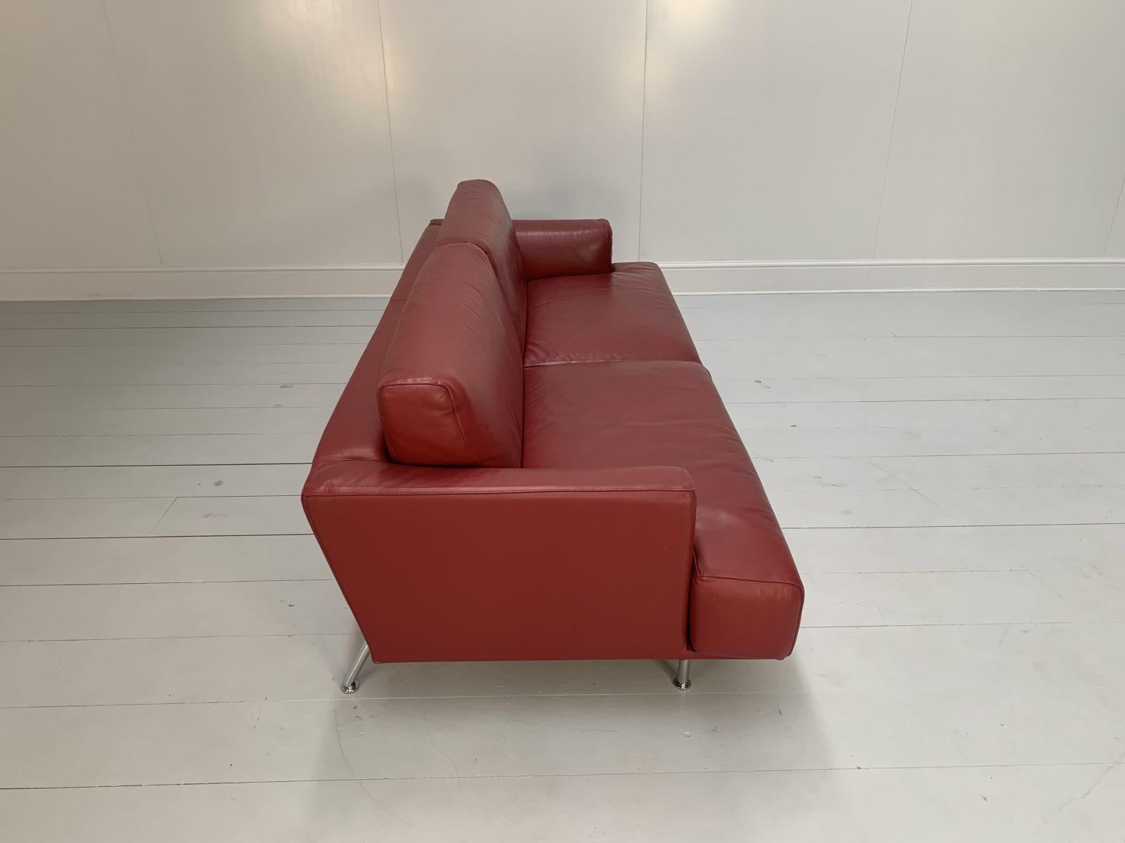 Cassina “253 Nest” 2.5-Seat Sofa & Bench Footstool – In Red “Pelle” Leather 9