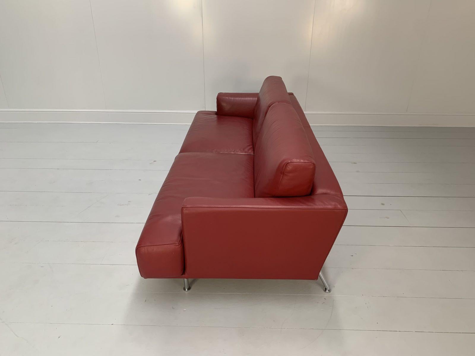 Cassina “253 Nest” 2.5-Seat Sofa & Bench Footstool – In Red “Pelle” Leather 10