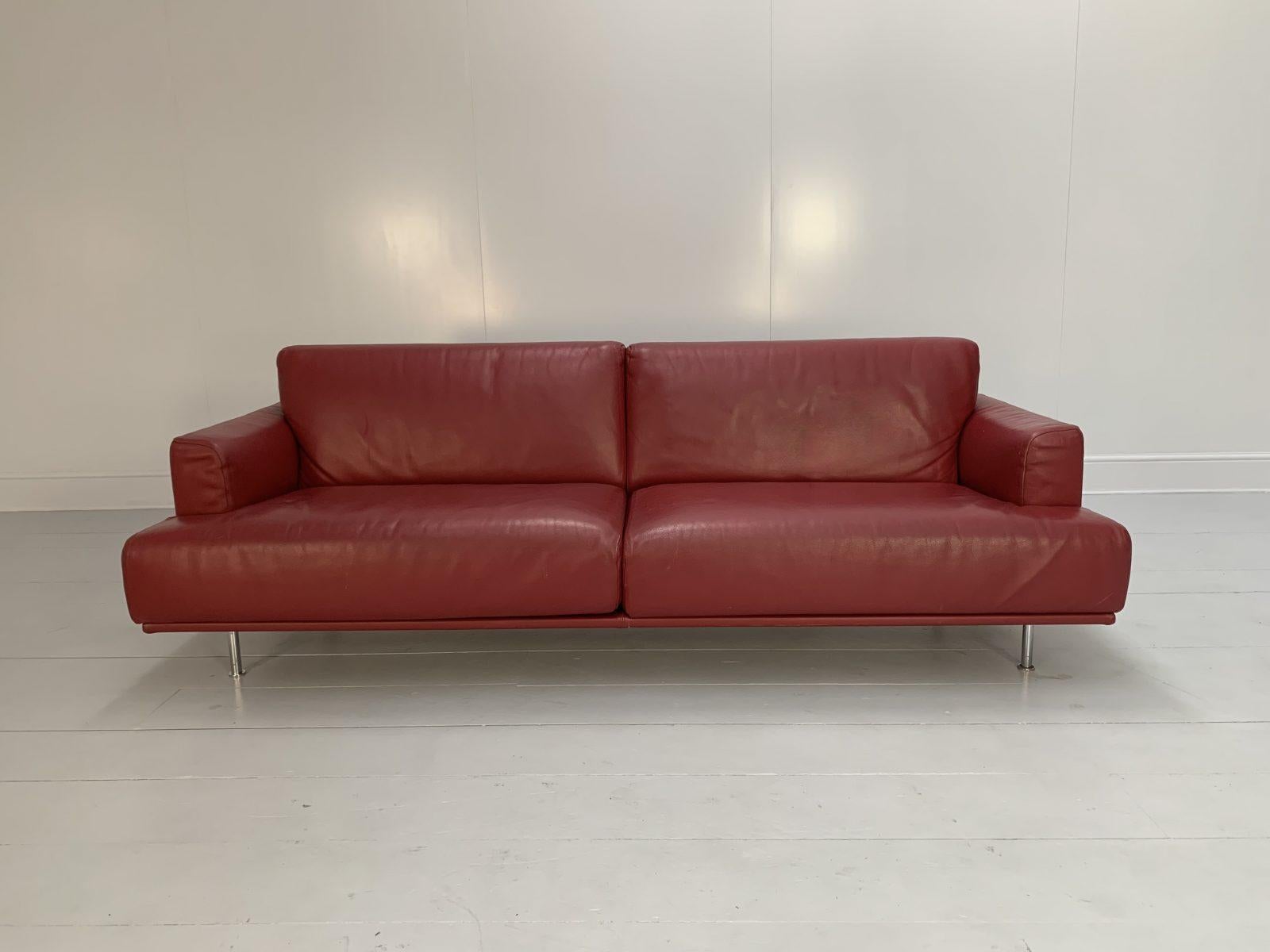 Cassina “253 Nest” 2.5-Seat Sofa & Bench Footstool – In Red “Pelle” Leather 2