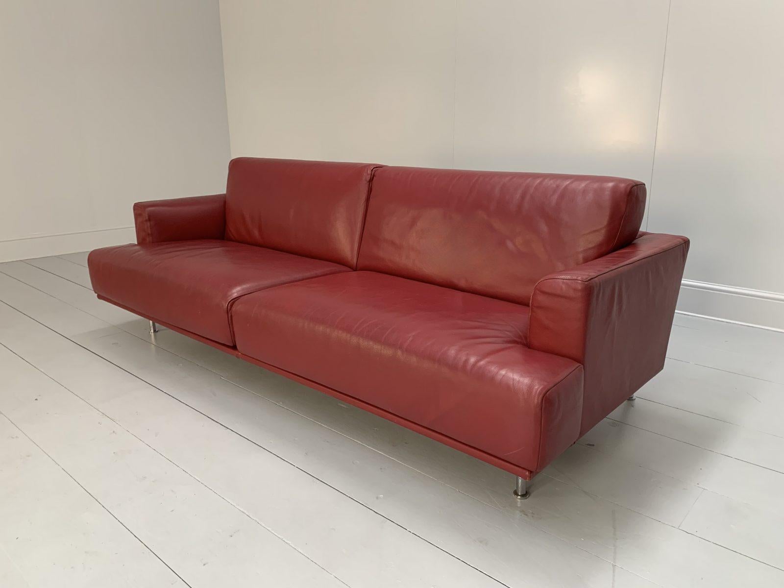Cassina “253 Nest” 2.5-Seat Sofa & Bench Footstool – In Red “Pelle” Leather 4