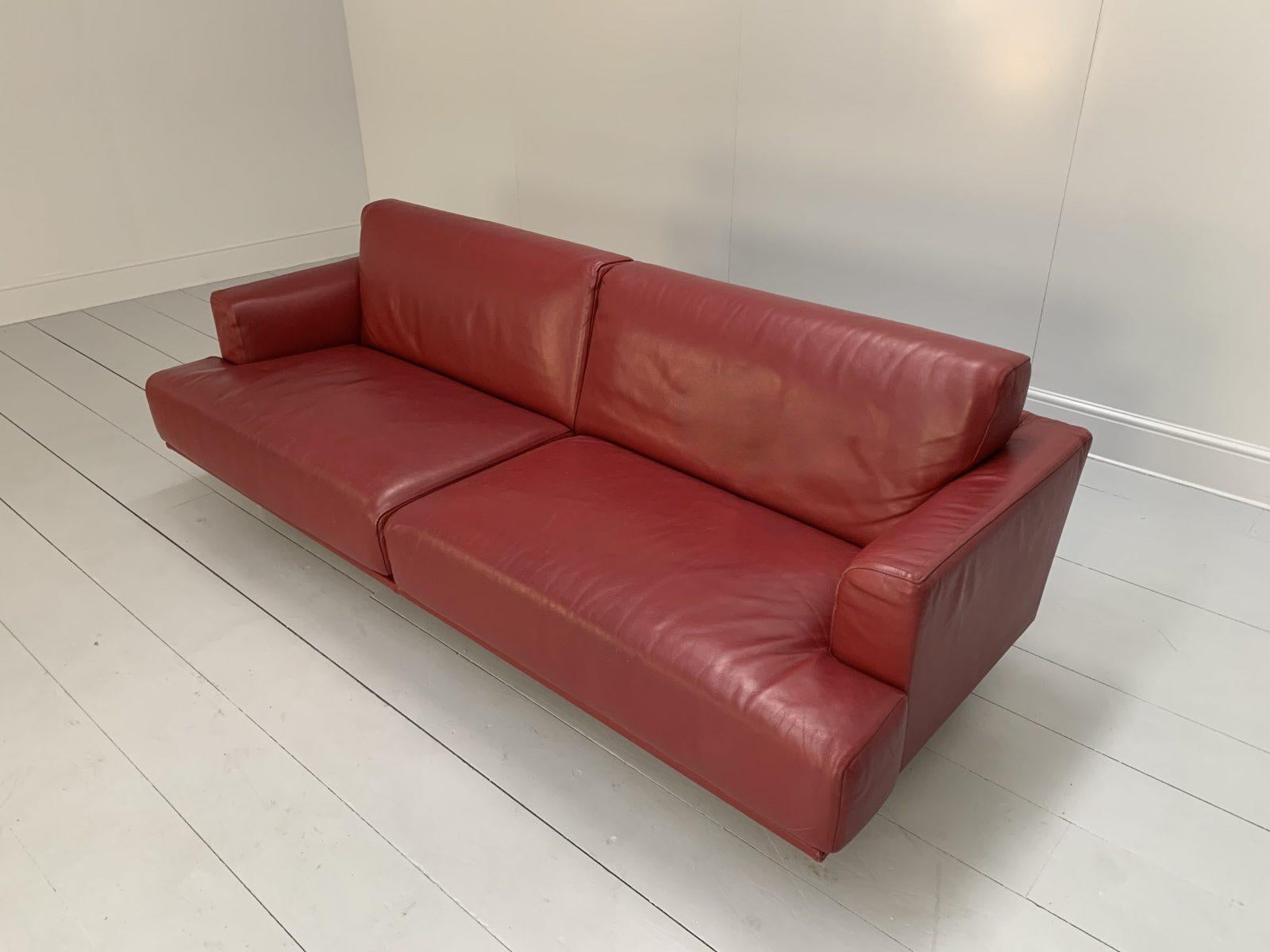 Cassina “253 Nest” 2.5-Seat Sofa & Bench Footstool – In Red “Pelle” Leather 5