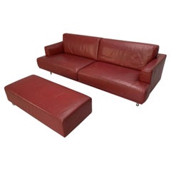 Cassina “253 Nest” 2.5-Seat Sofa & Bench Footstool – In Red “Pelle” Leather