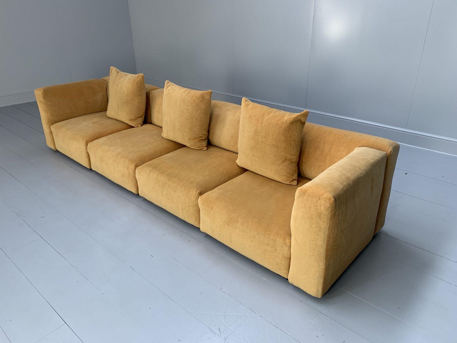 This is an iconic “271 Mex Cube” 4-piece, 4-6 seat sectional-sofa from the world renown Italian furniture house of Cassina.
 
In a world of temporary pleasures, Cassina create beautiful furniture that remains a joy forever. 
 
Dressed in the