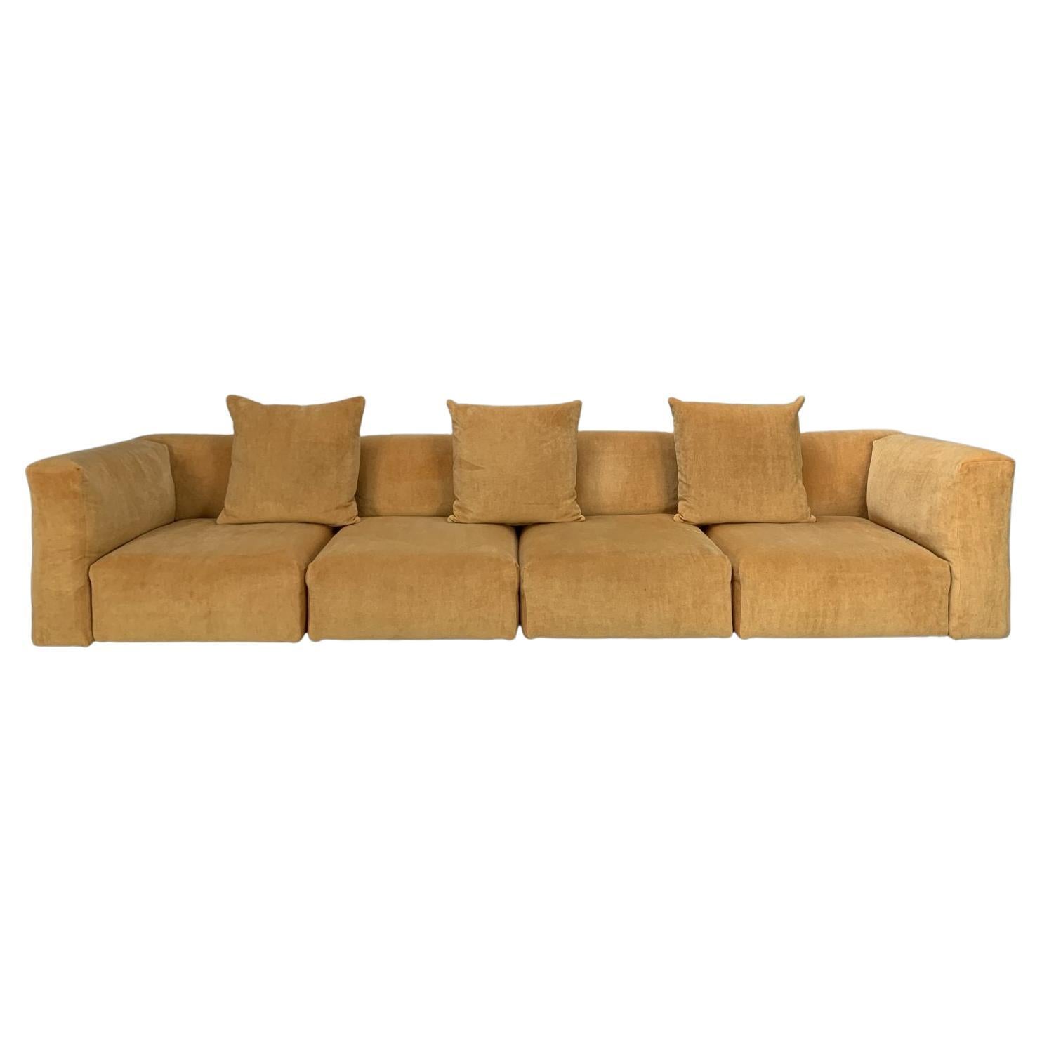 Cassina “271 Mex Cube” 4-Seat Sectional Sofa in Gold Mohair Velvet For Sale