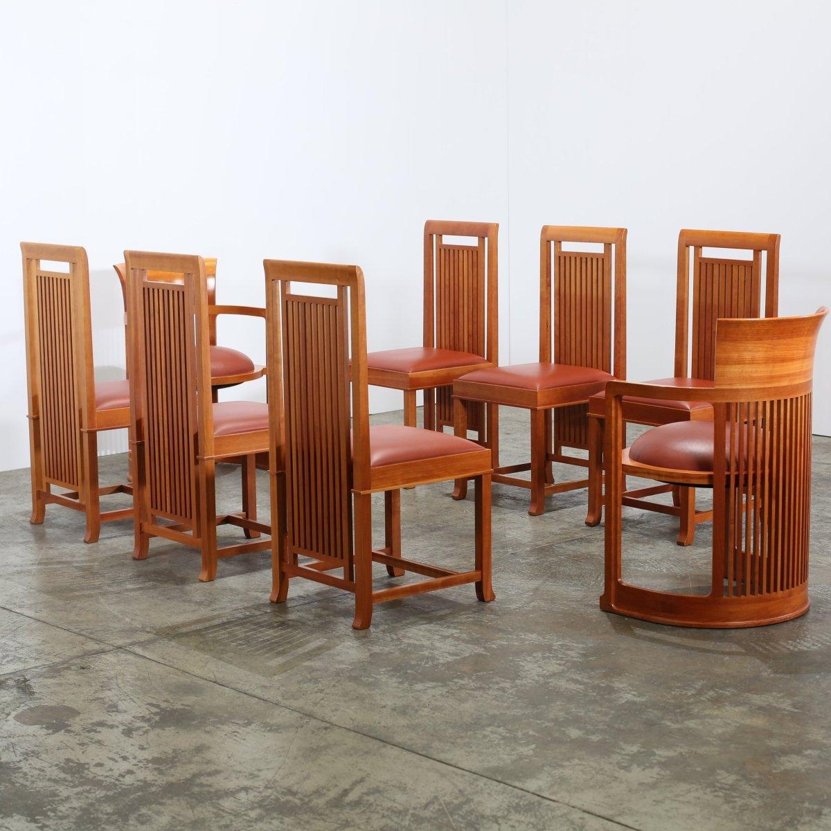Mid-Century Modern Cassina 614 Coonley 2 Chairs by Frank Lloyd Wright, Set of Six For Sale