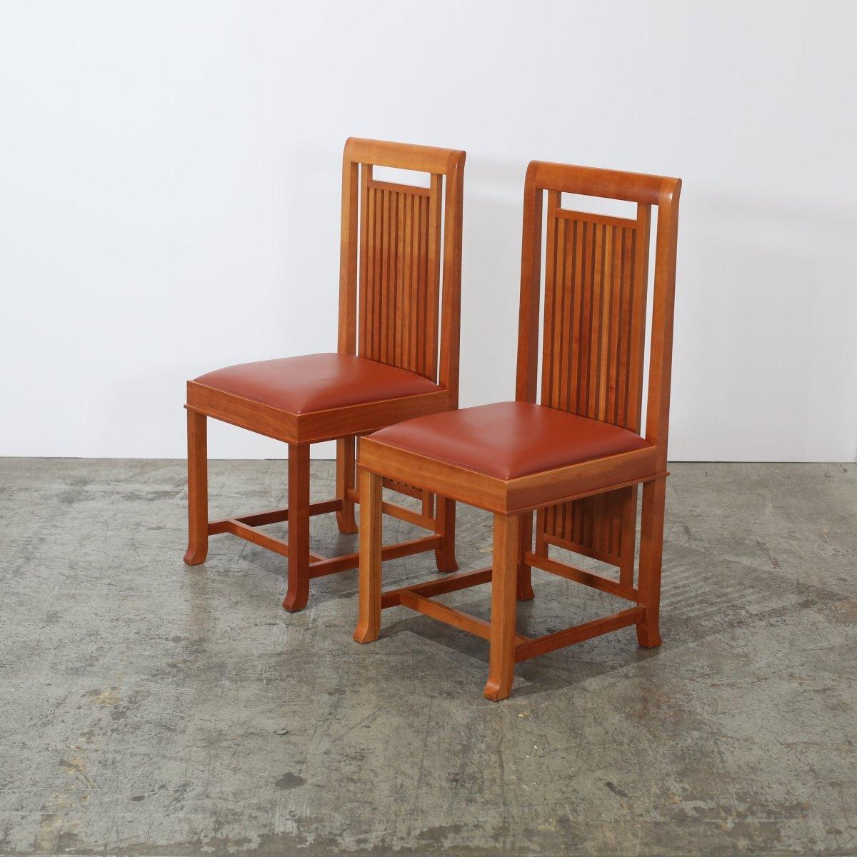 Leather Cassina 614 Coonley 2 Chairs by Frank Lloyd Wright, Set of Six For Sale